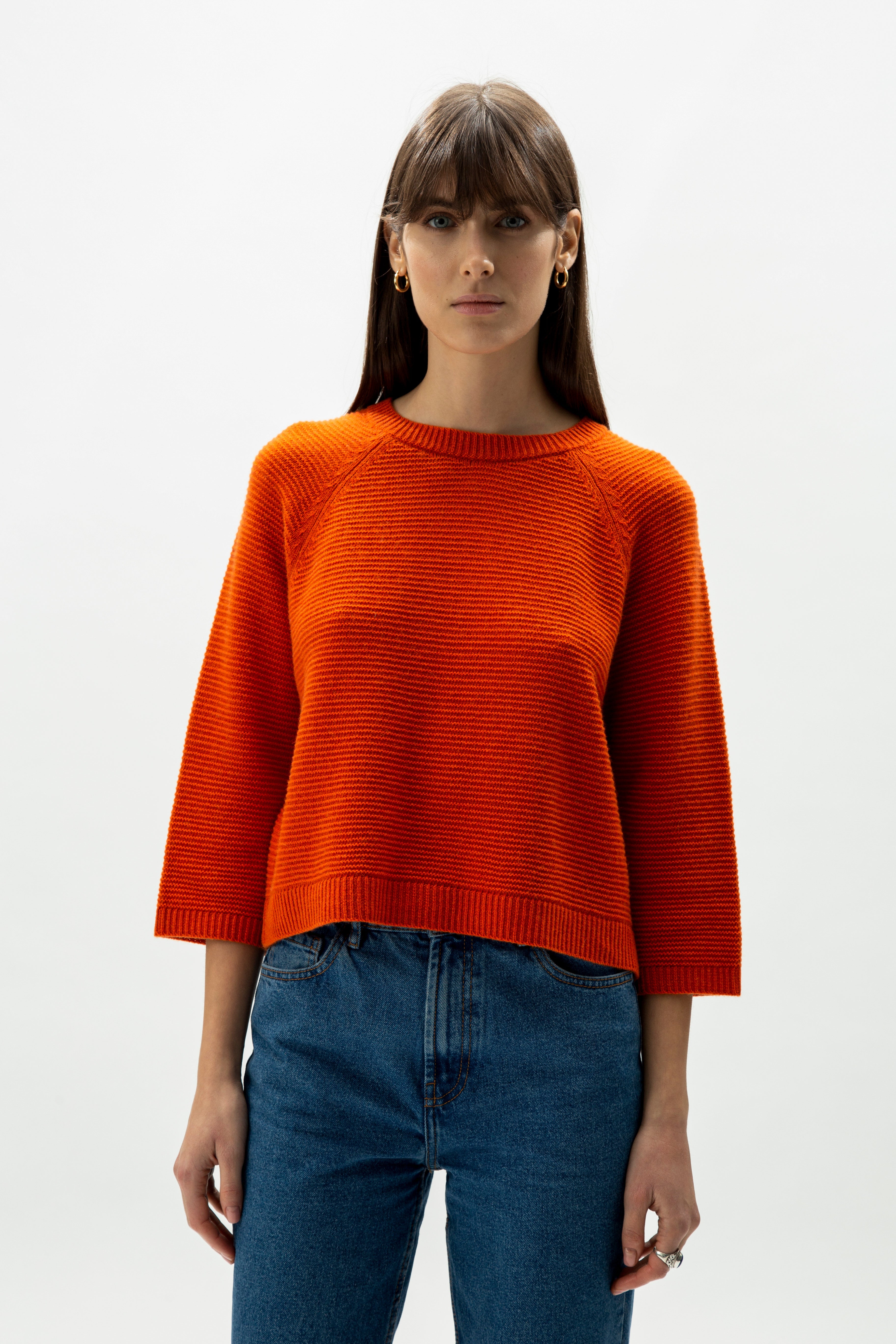 Pullover corto in misto cashmere a maniche 3/4