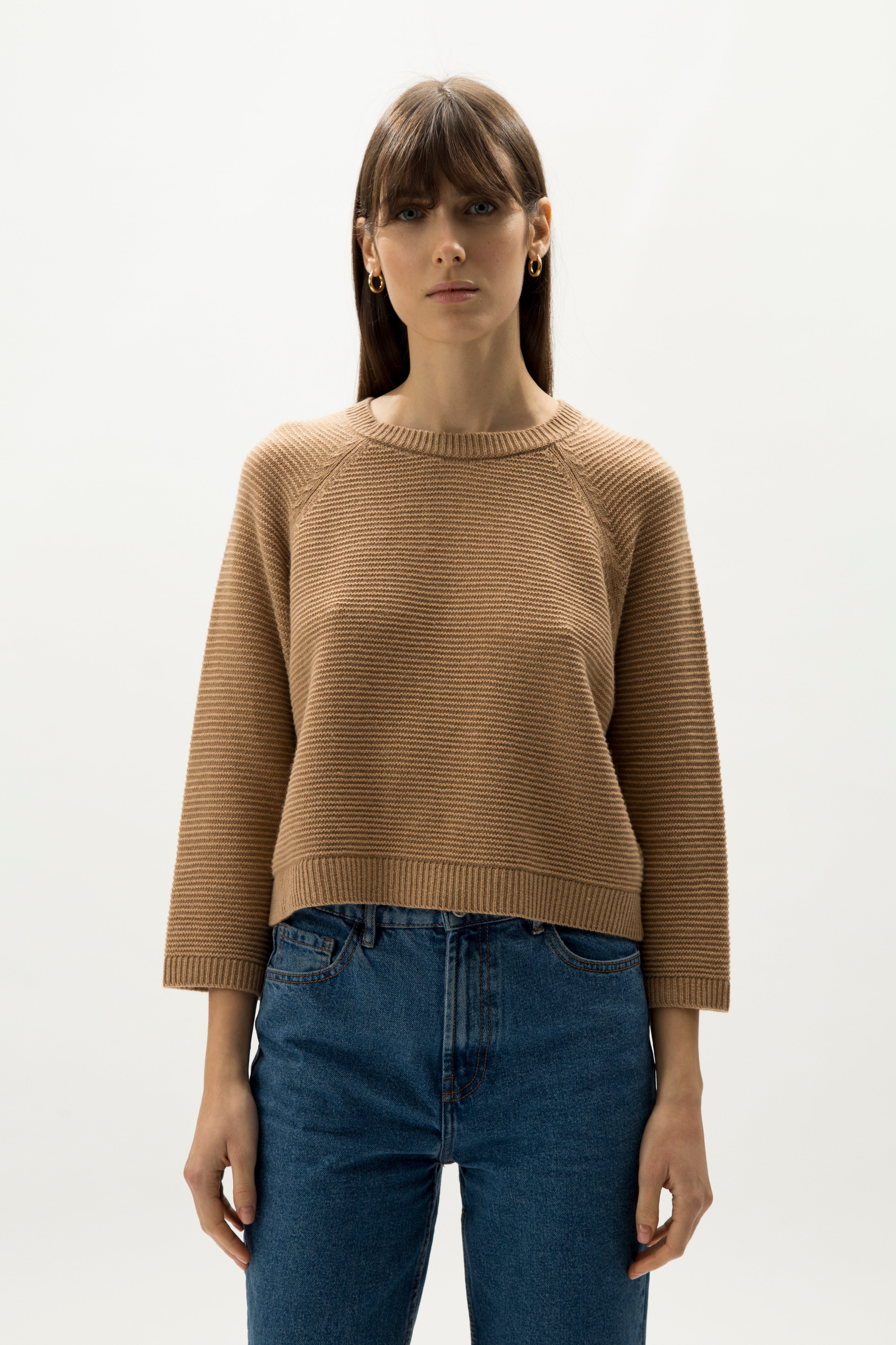 Pullover corto in misto cashmere a maniche 3/4
