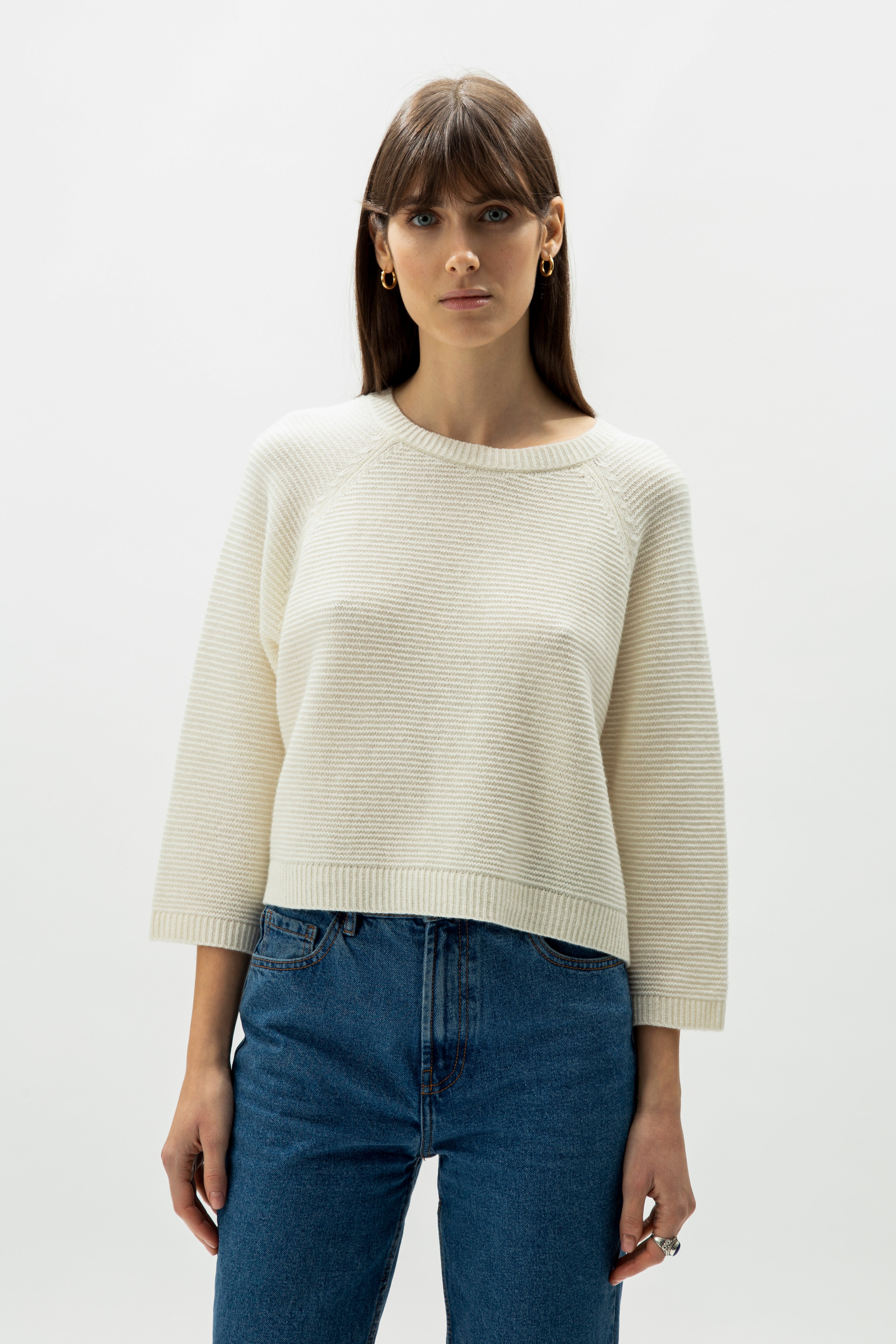 Pullover corto in misto cashmere a maniche 3/4