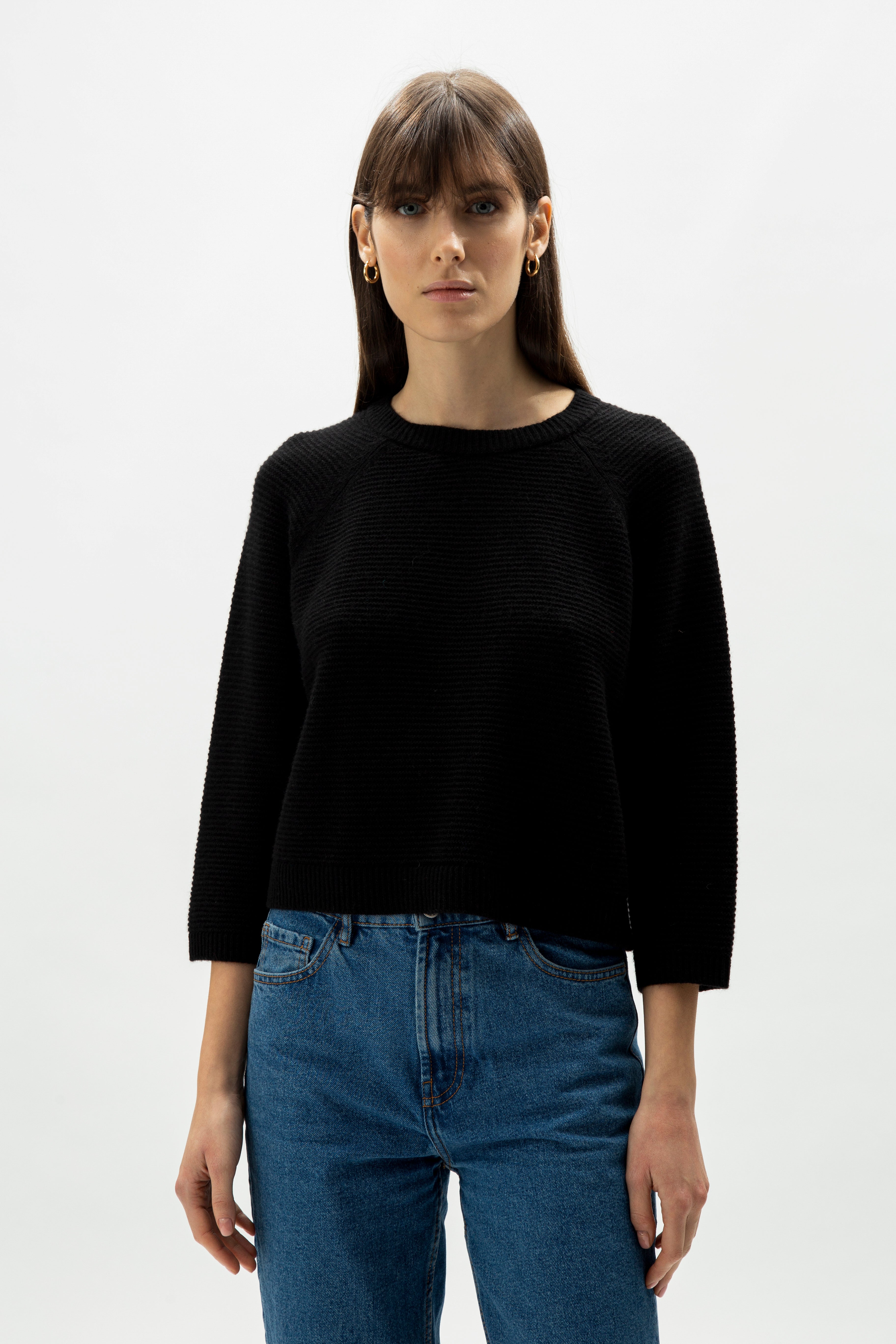 Pullover corto in misto cashmere a maniche 3/4