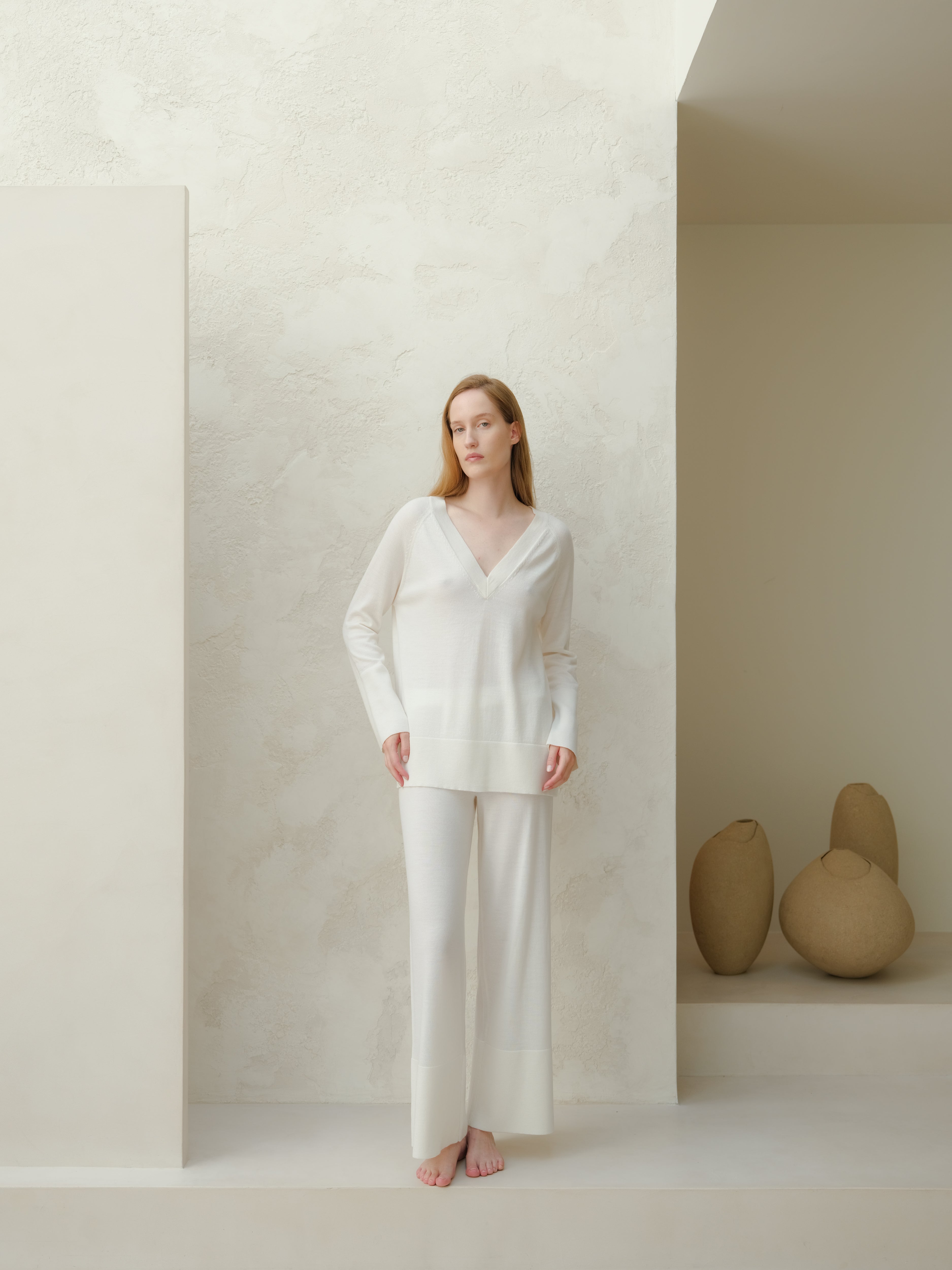 Maglione maxi con scollo a V in lana merino extrafine