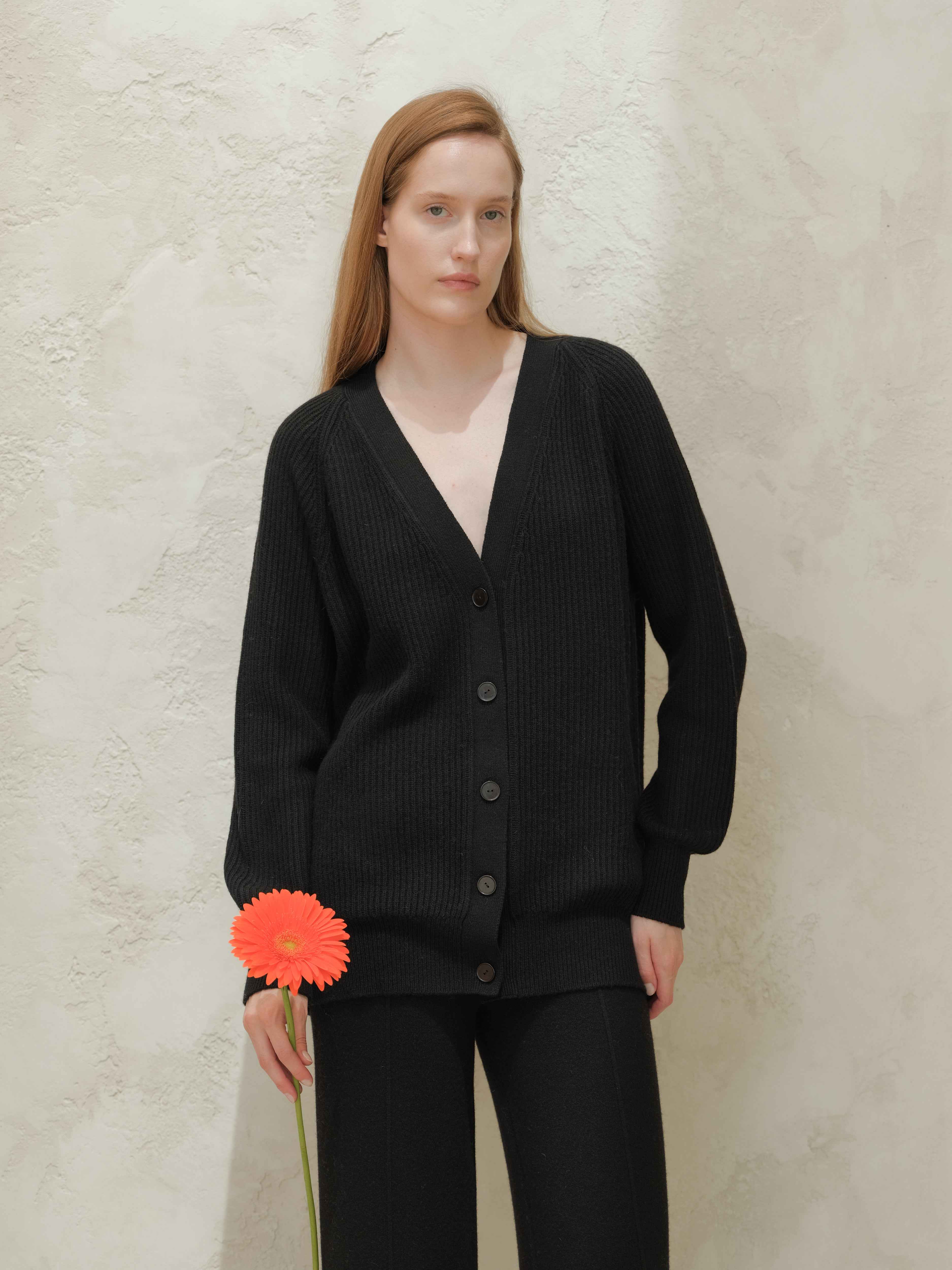 Cashmere Mix Long Ribbed Cardigan