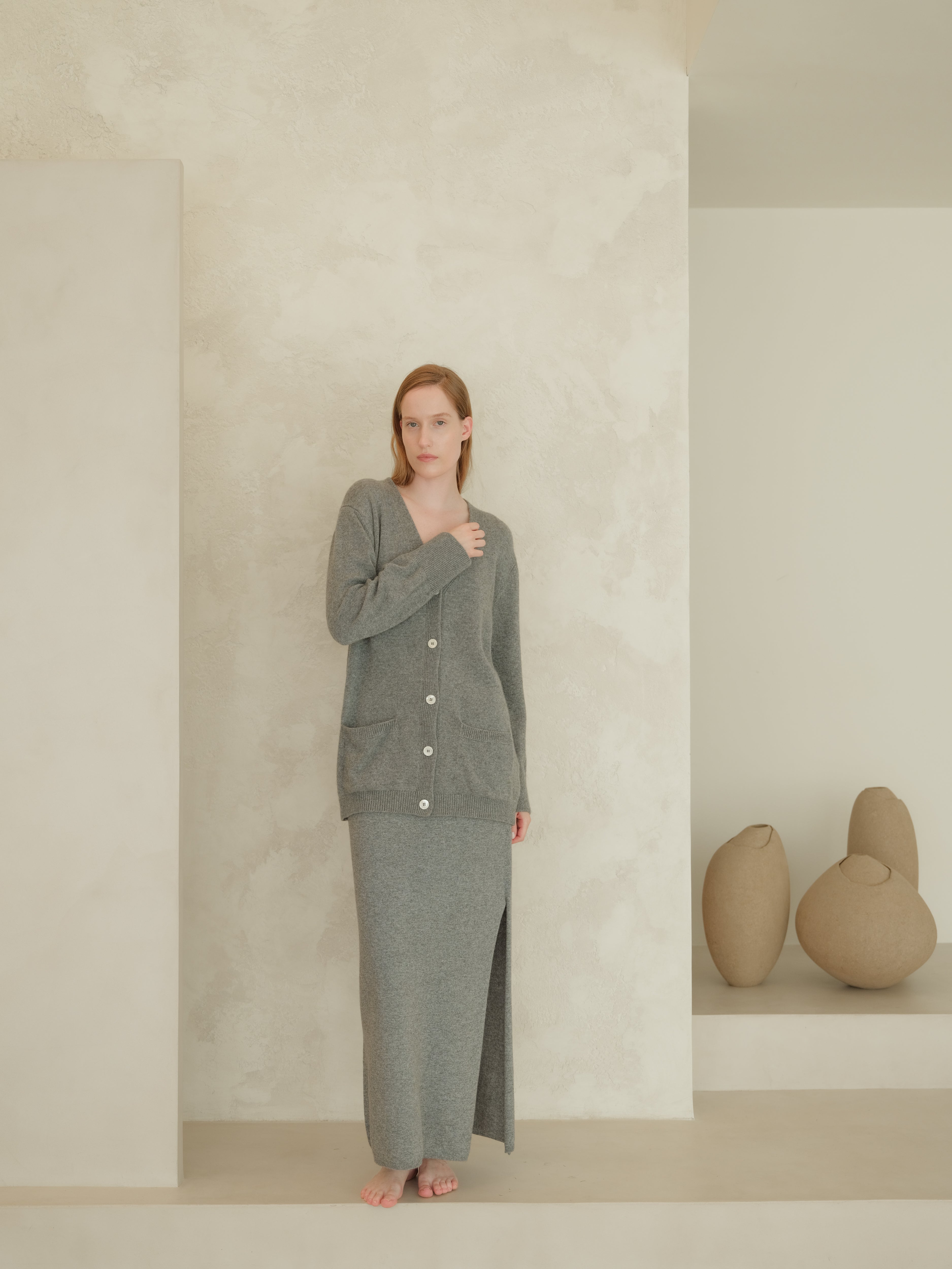 Cardigan maxi con scollo a V in misto cashmere