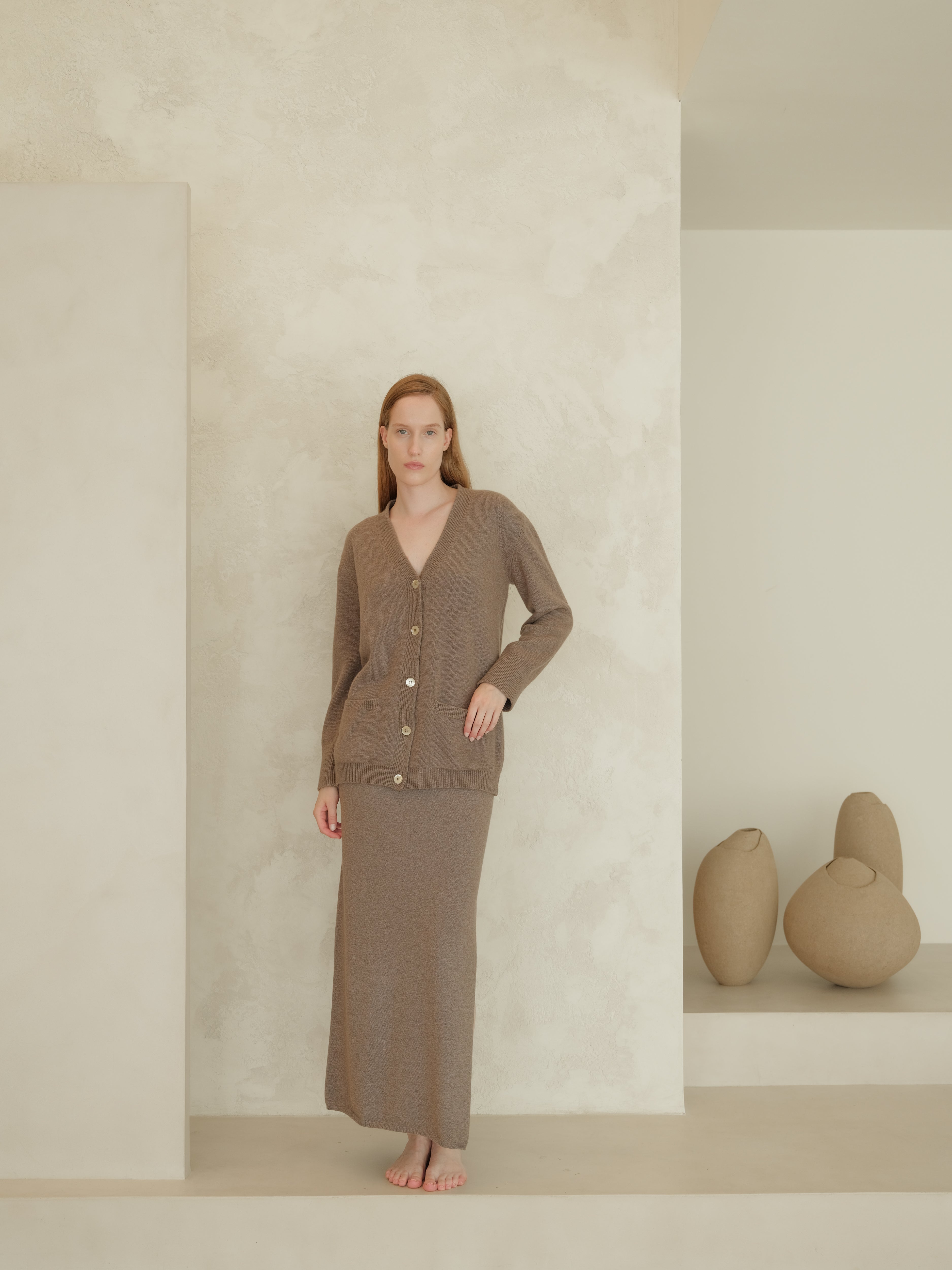 Cardigan maxi con scollo a V in misto cashmere