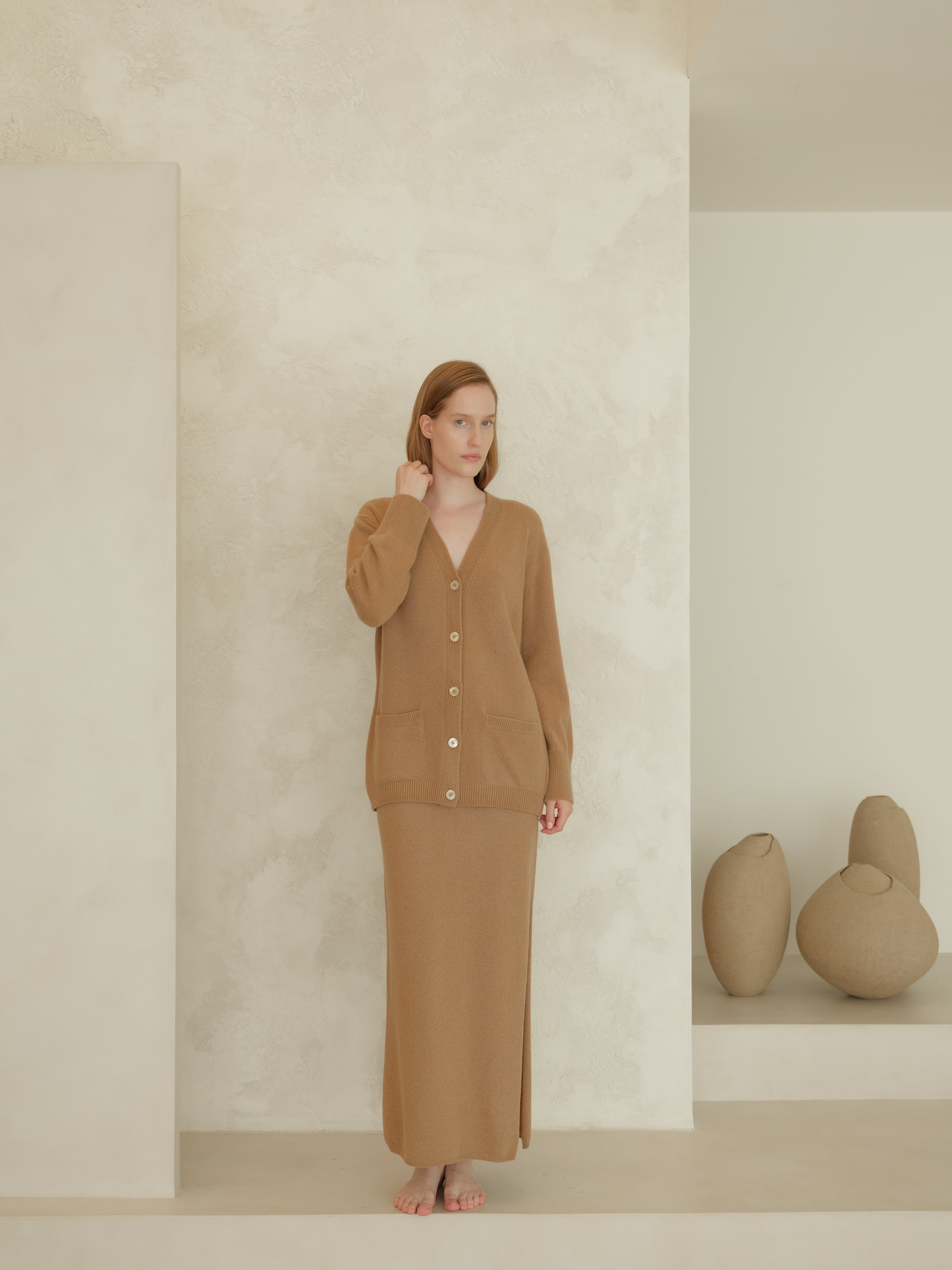 Cardigan maxi con scollo a V in misto cashmere