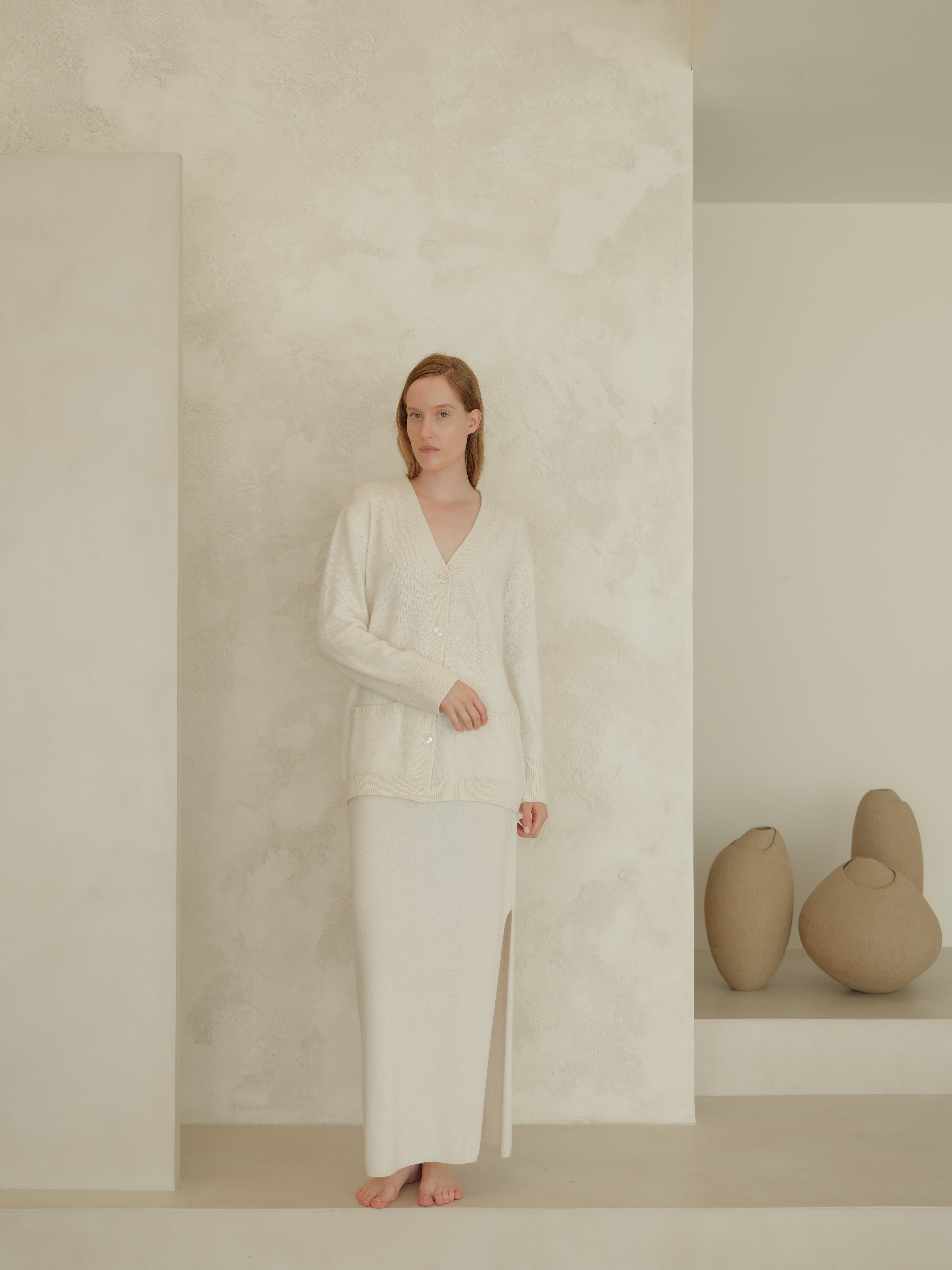 Cardigan maxi con scollo a V in misto cashmere