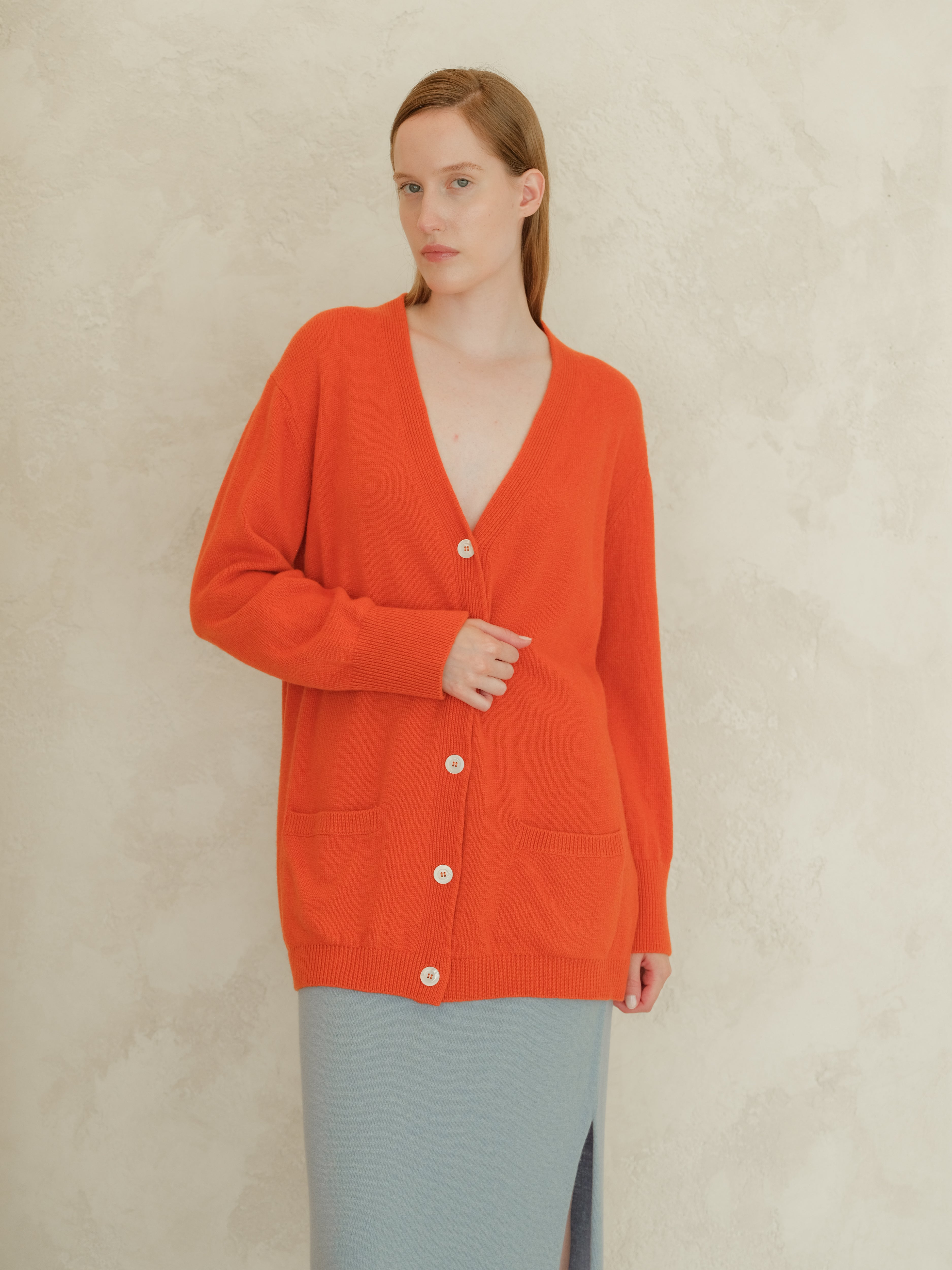 Cardigan maxi con scollo a V in misto cashmere