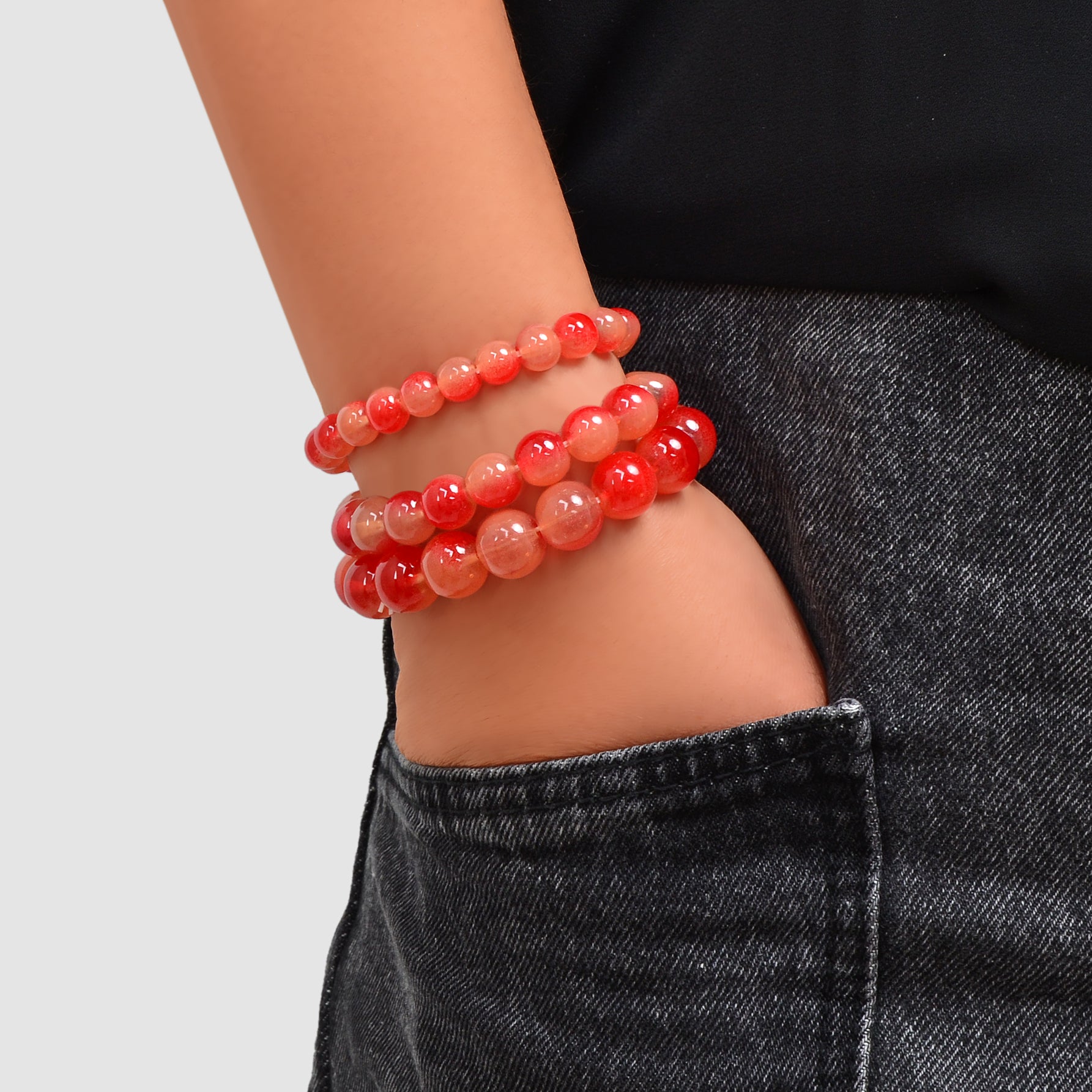 Set di 3 bracciali con perle decorative