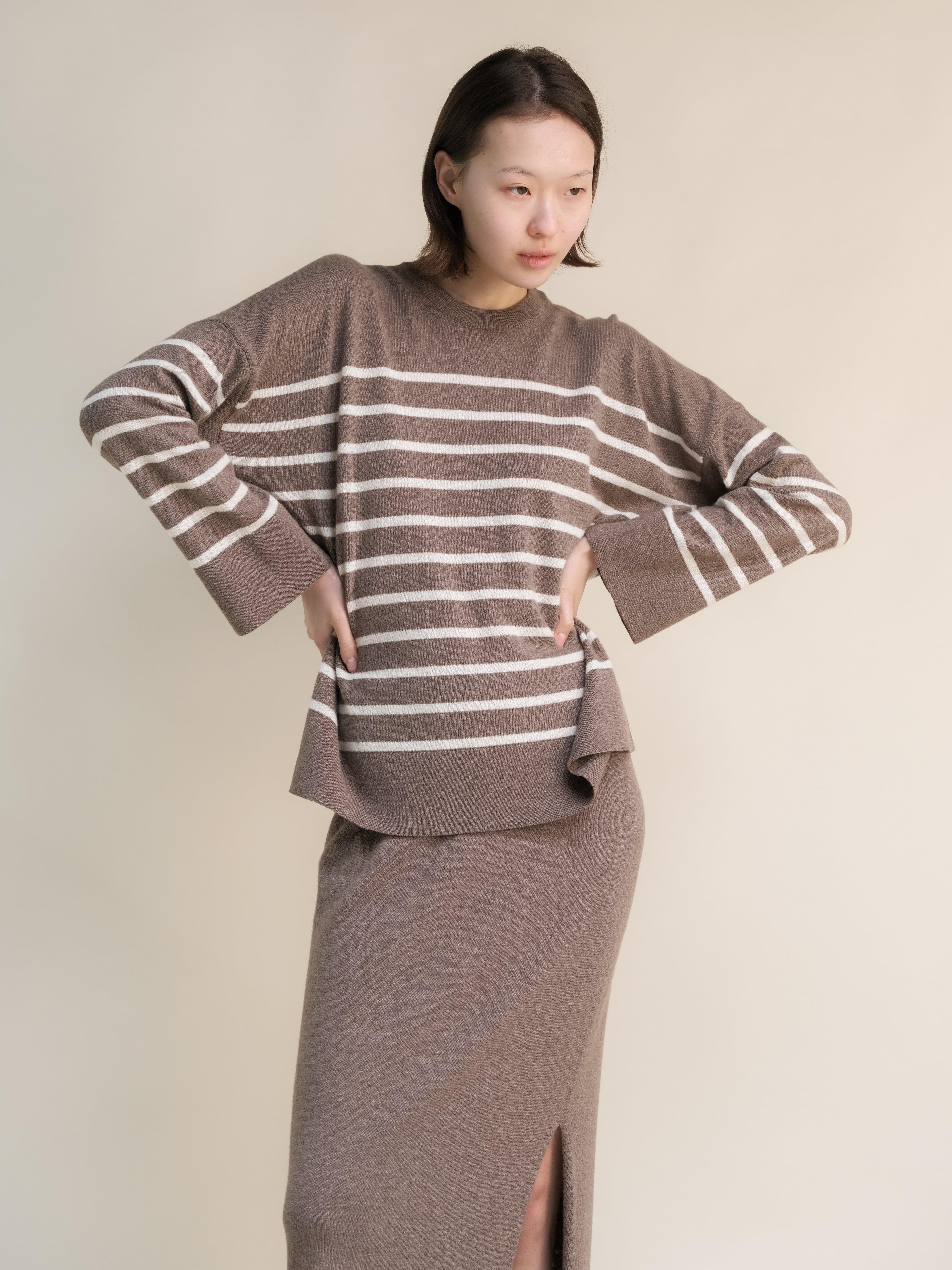 Maglione girocollo a righe in misto cashmere