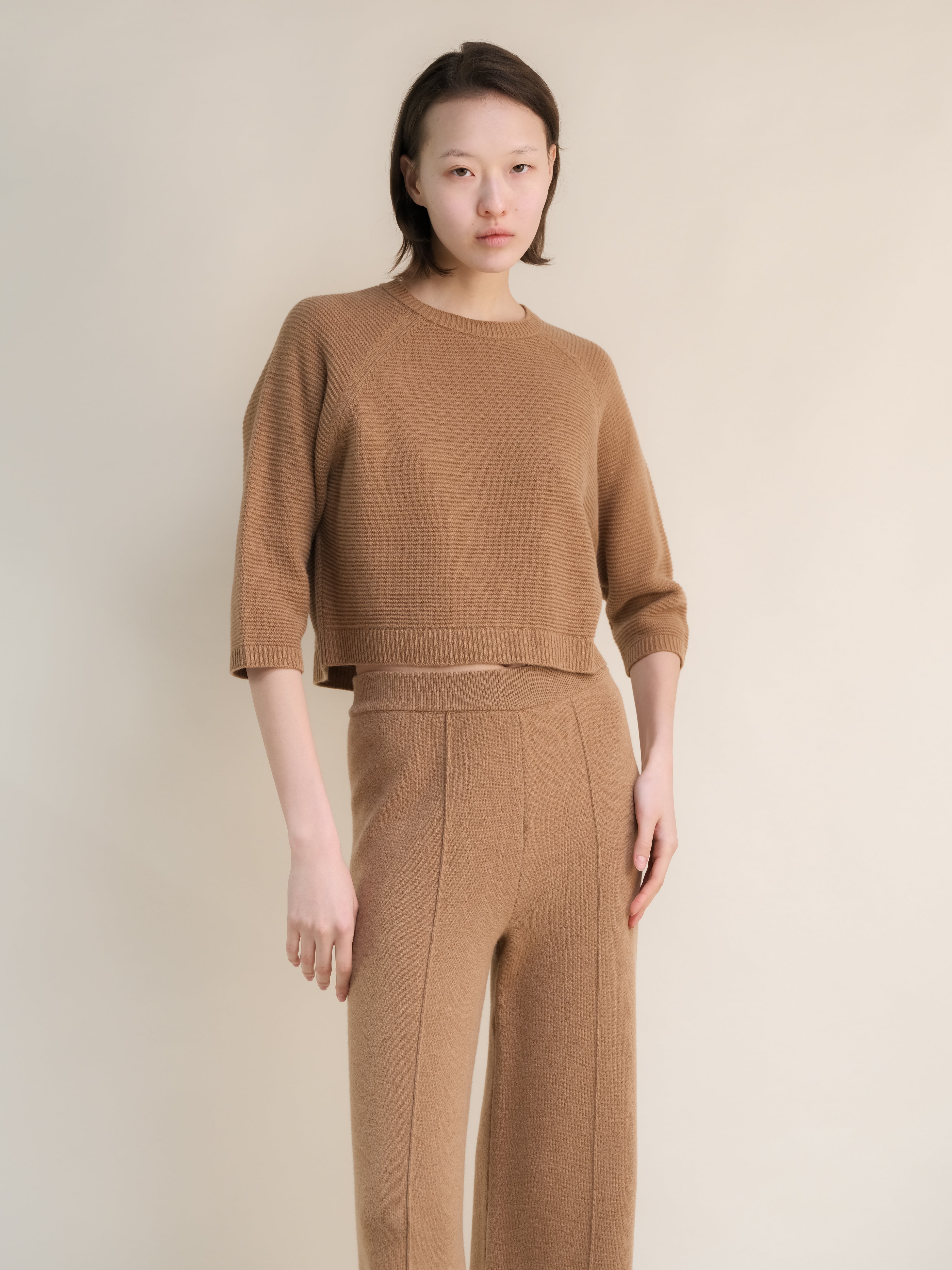 Pullover corto in misto cashmere a maniche 3/4