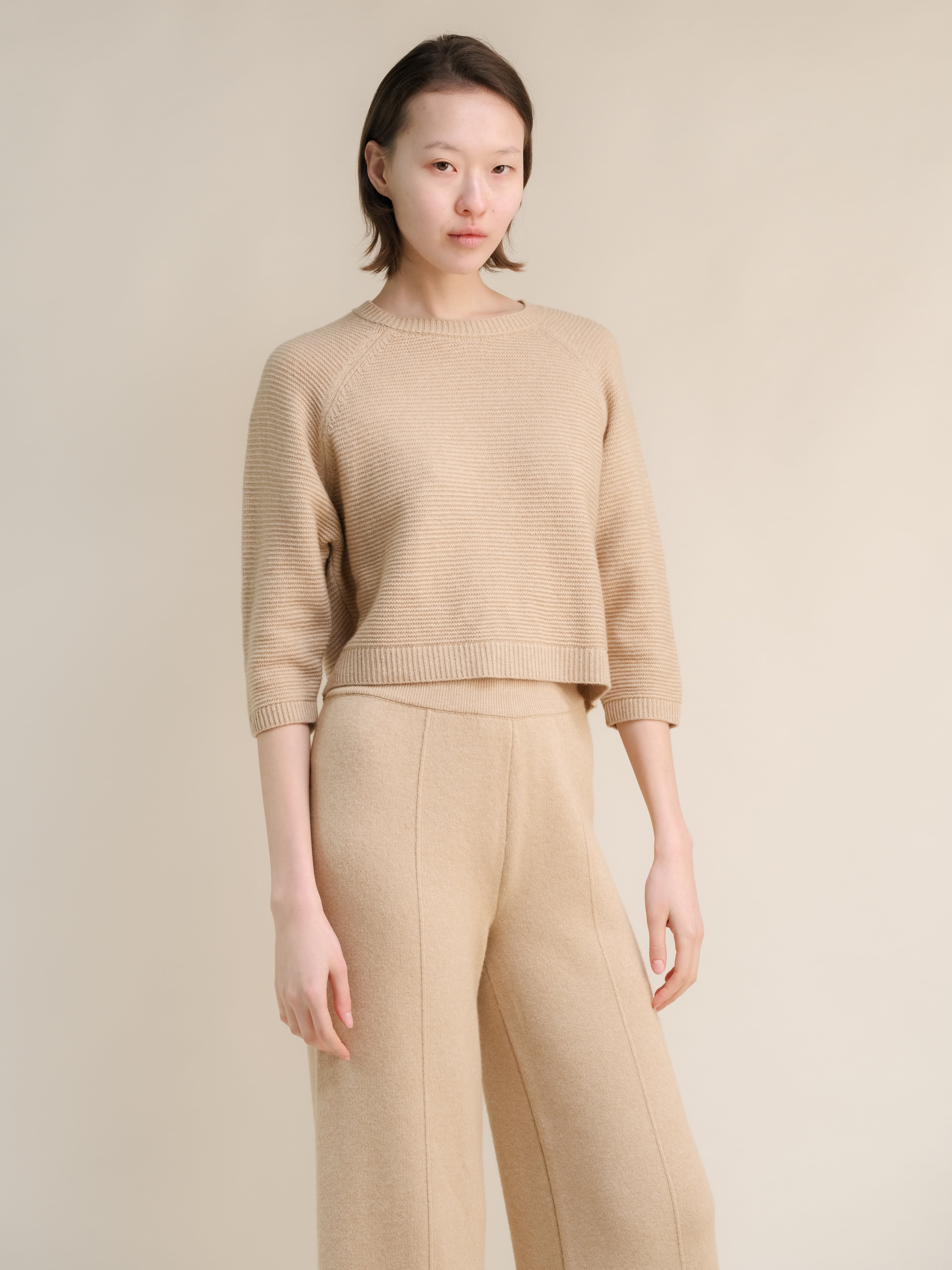 Pullover corto in misto cashmere a maniche 3/4