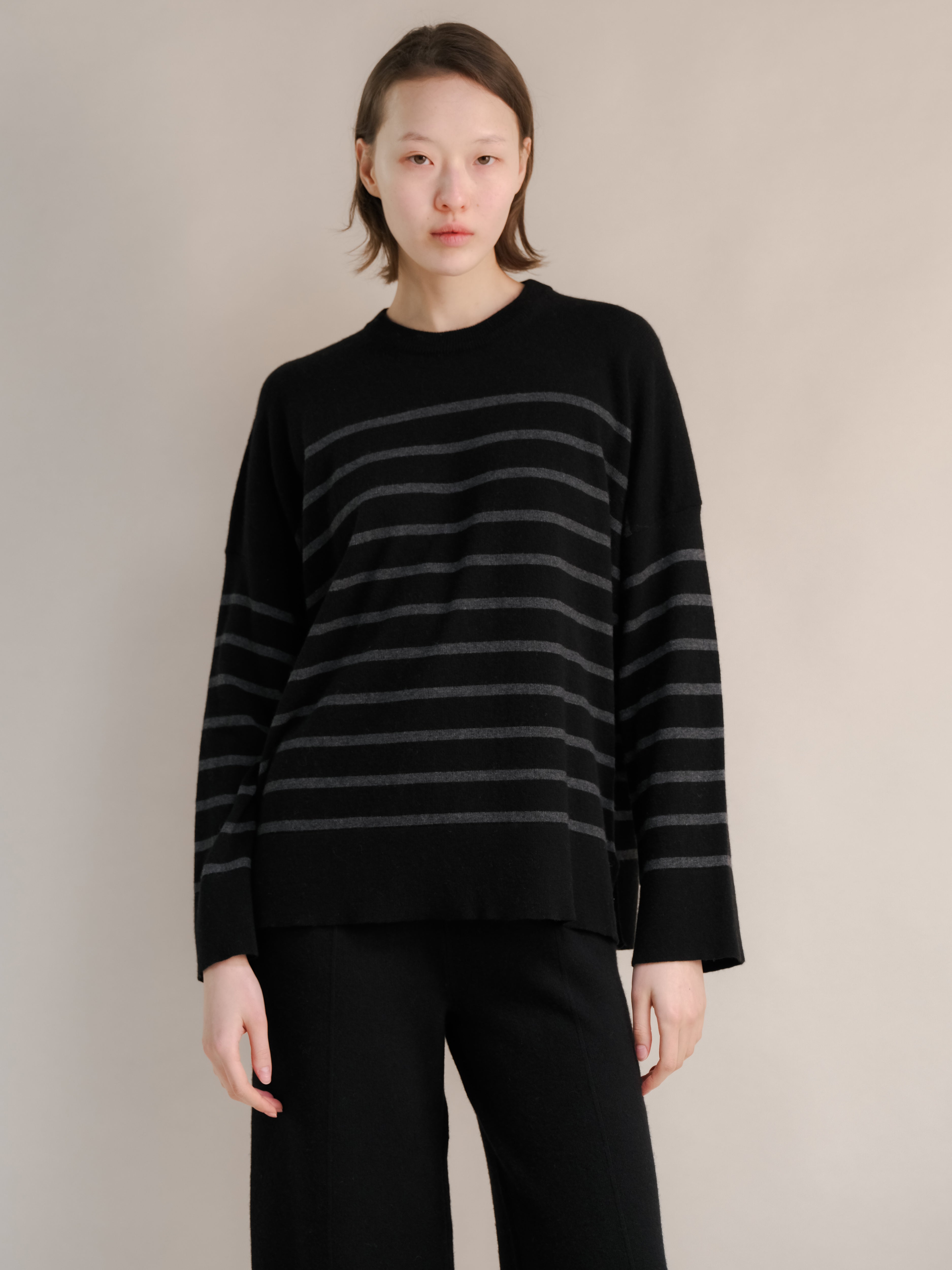 Maglione girocollo a righe in misto cashmere