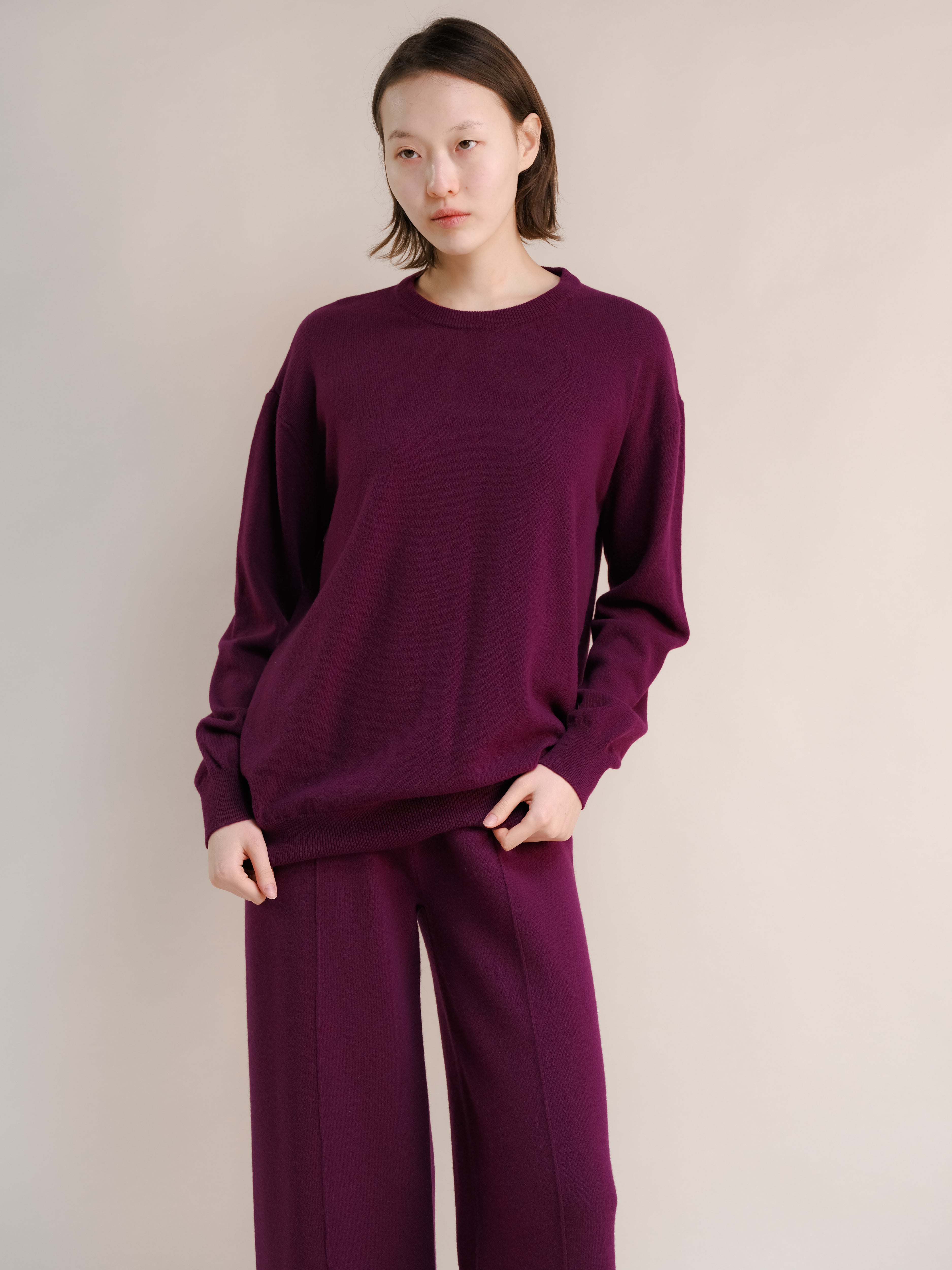 Maglia girocollo classica in misto cashmere