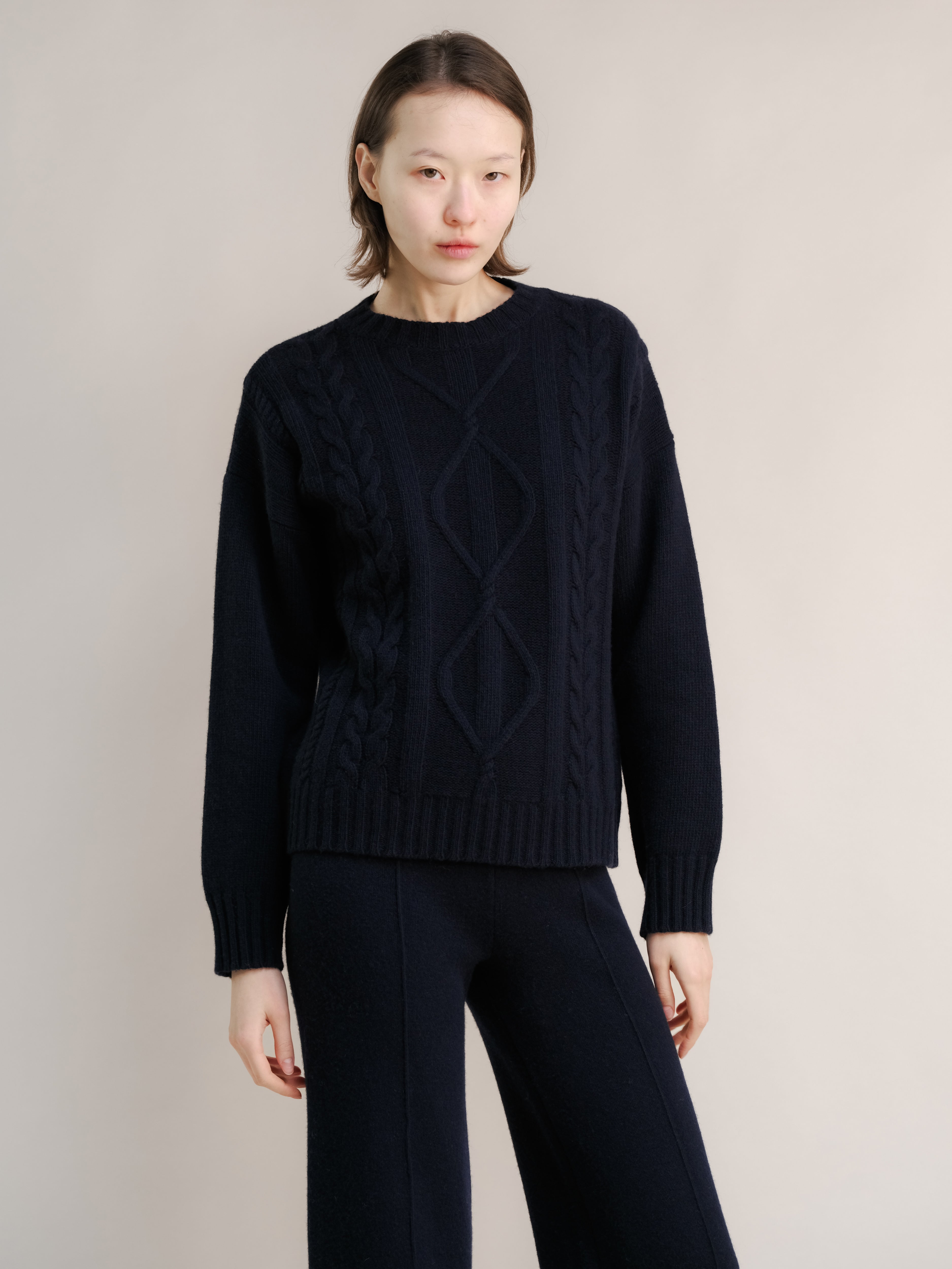 Maglione a trecce in misto cashmere
