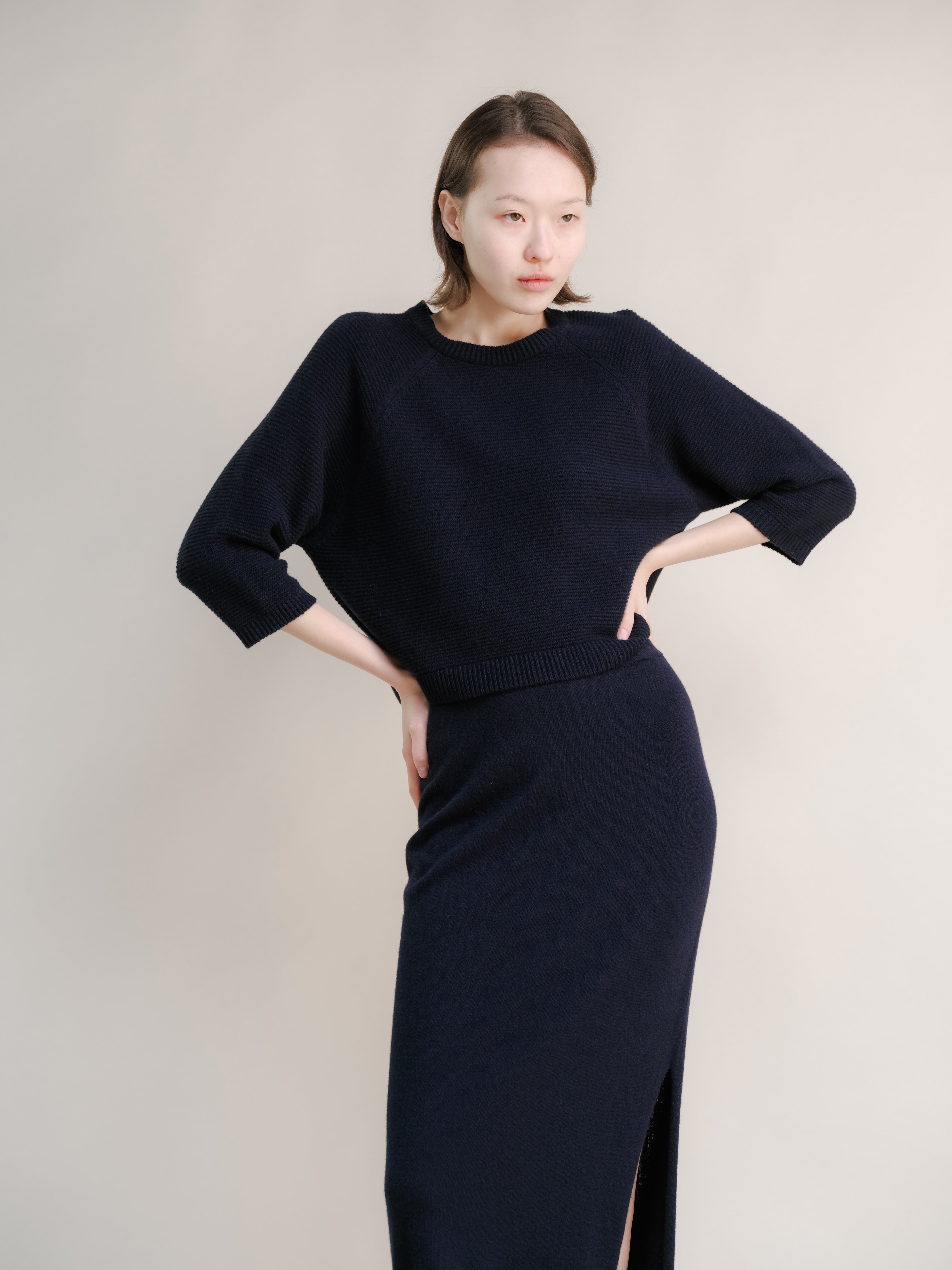 Pullover corto in misto cashmere a maniche 3/4