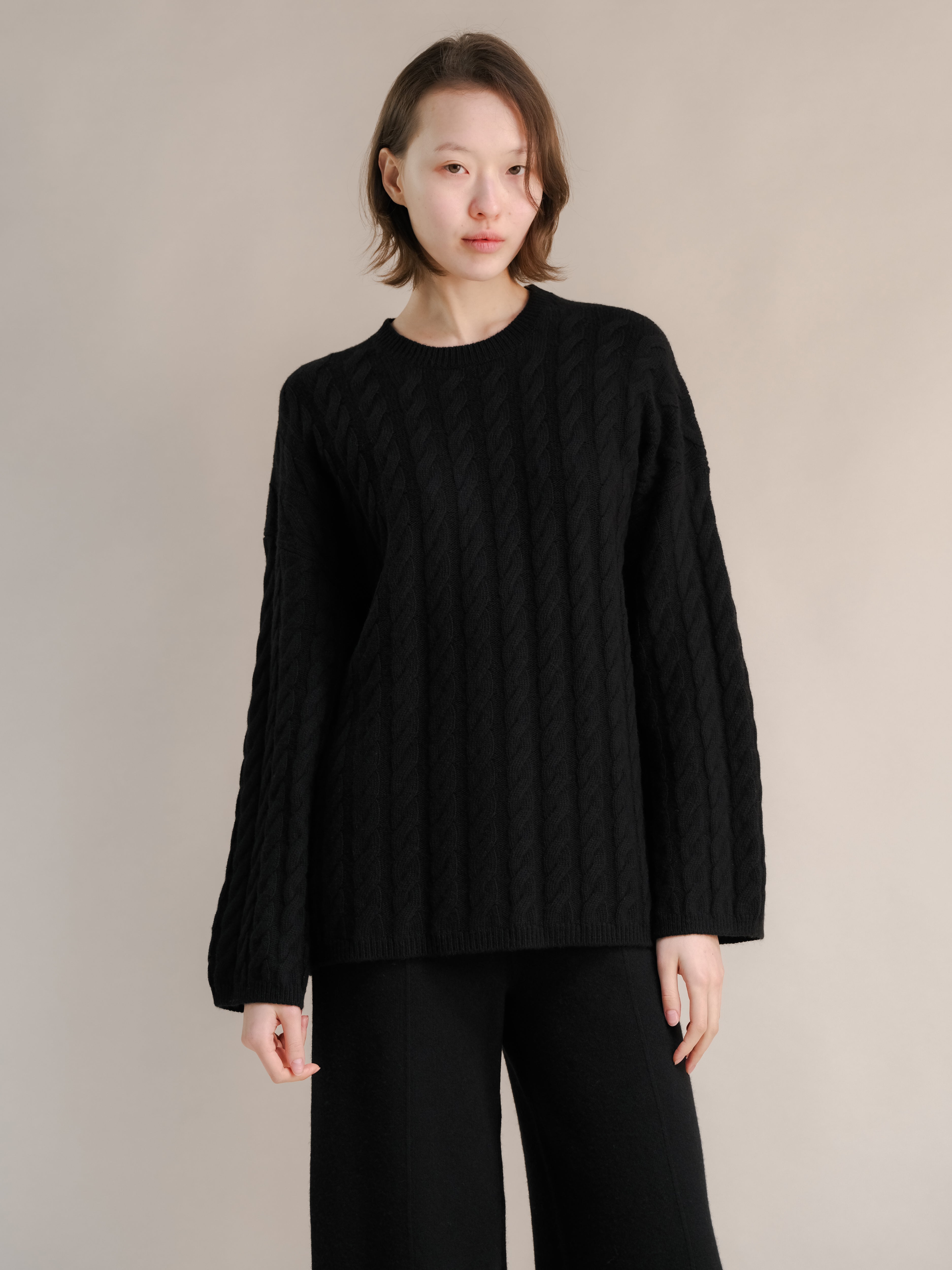 Maglione maxi a trecce in misto cashmere