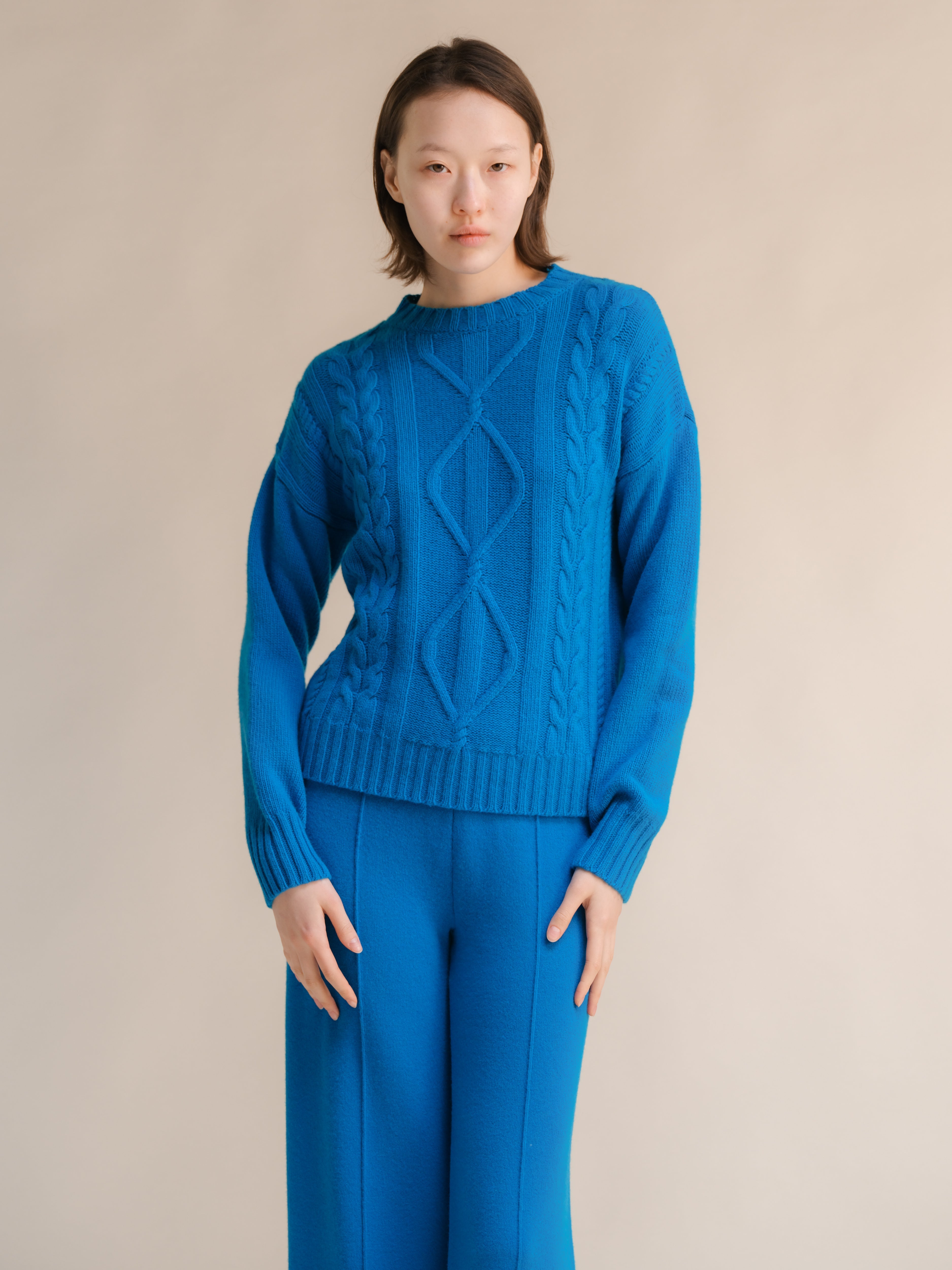Maglione a trecce in misto cashmere