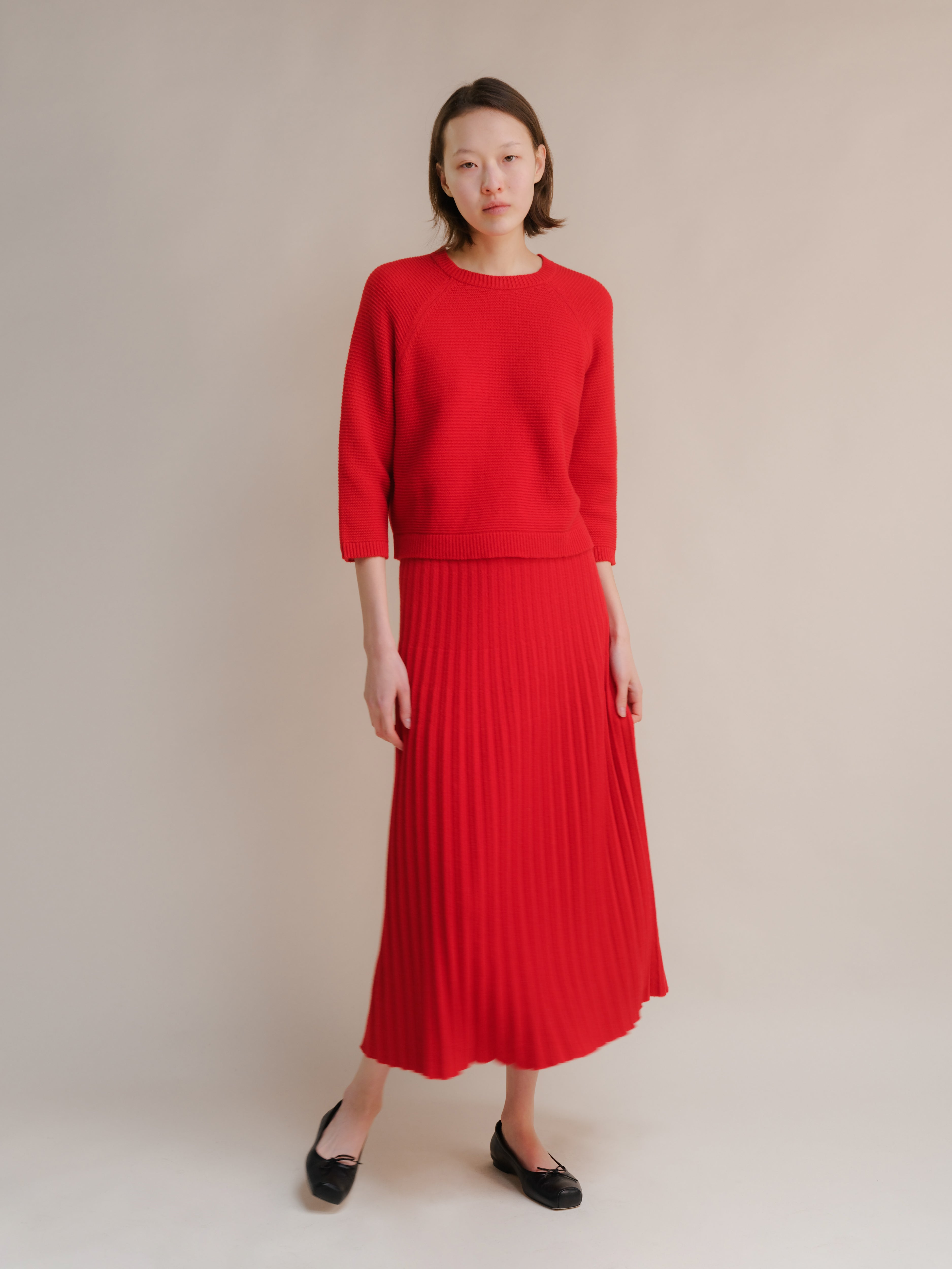Pullover corto in misto cashmere a maniche 3/4