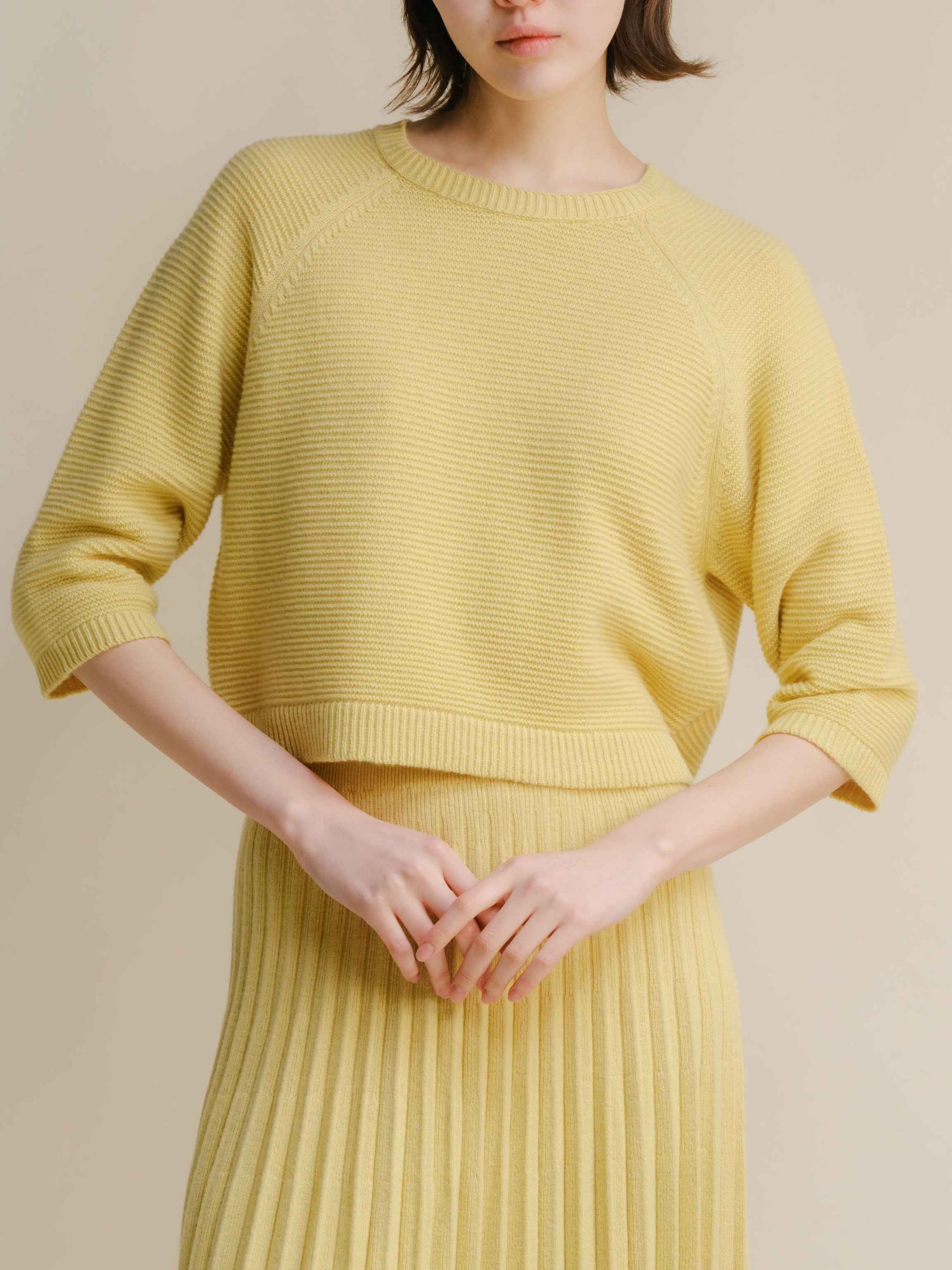 Cashmere Mix Cropped 3/4 Sleeve Pullover