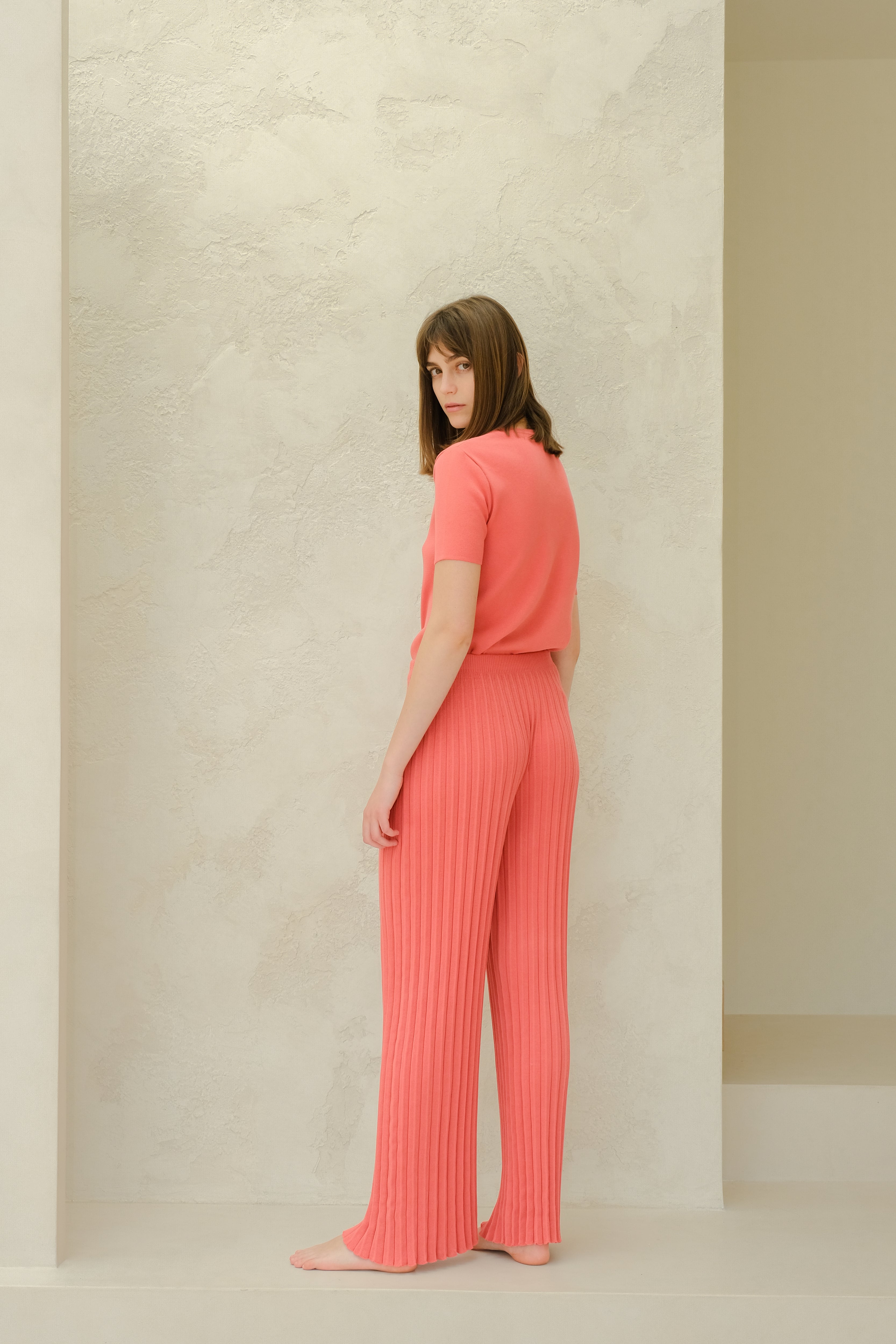 Pantaloni in cotone plissettato fine (3D-knit)