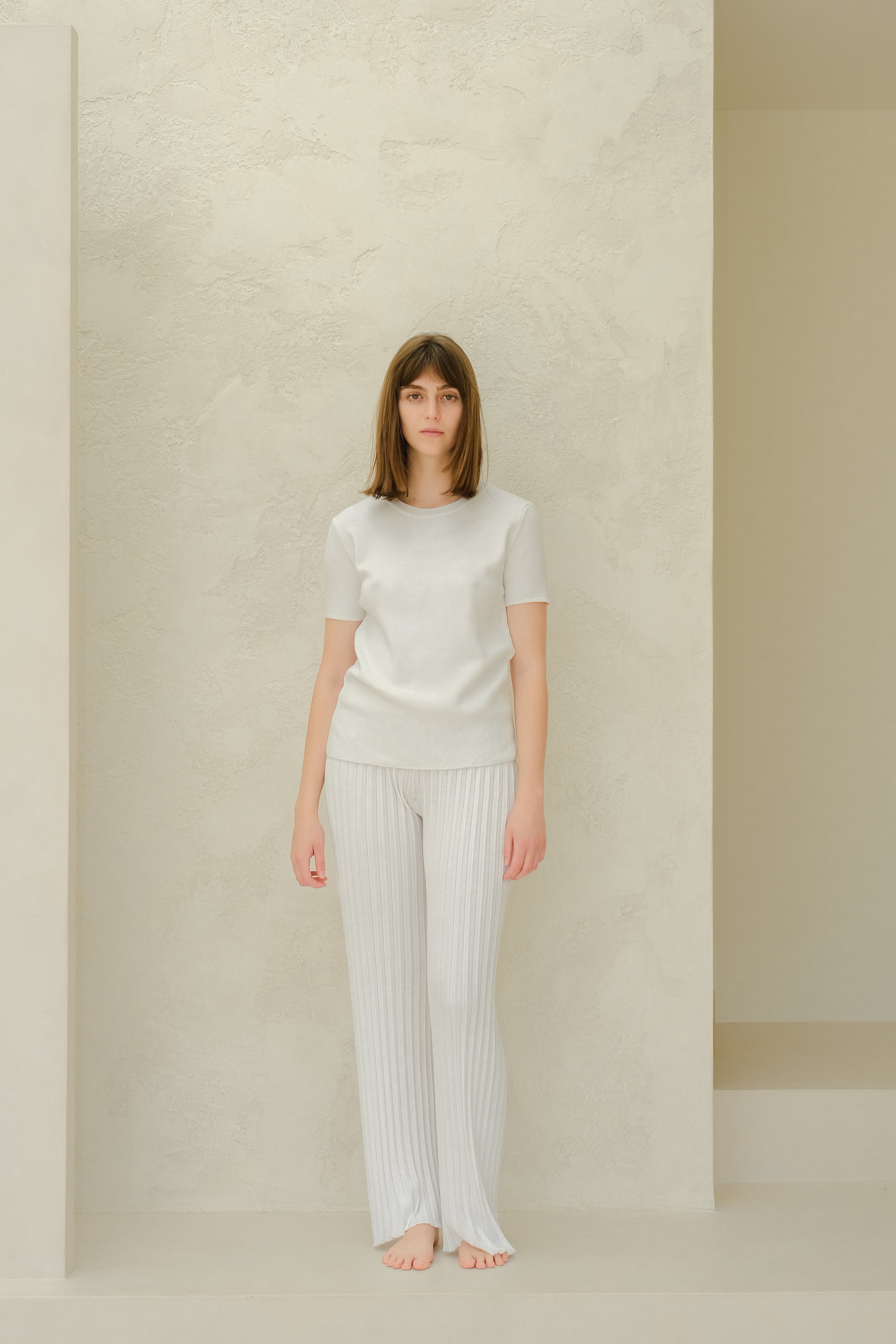 Pantaloni in cotone plissettato fine (3D-knit)