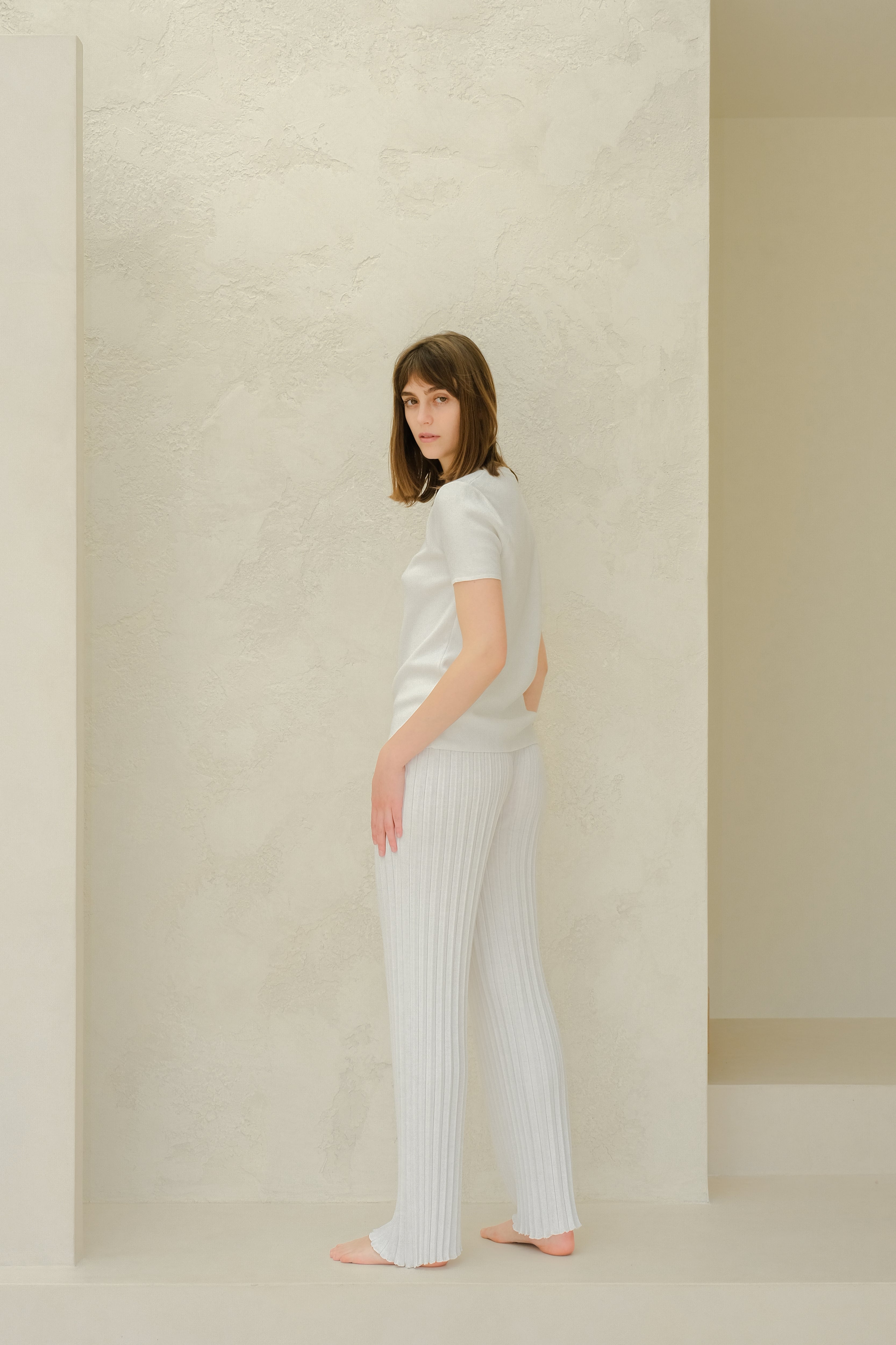 Pantaloni in cotone plissettato fine (3D-knit)