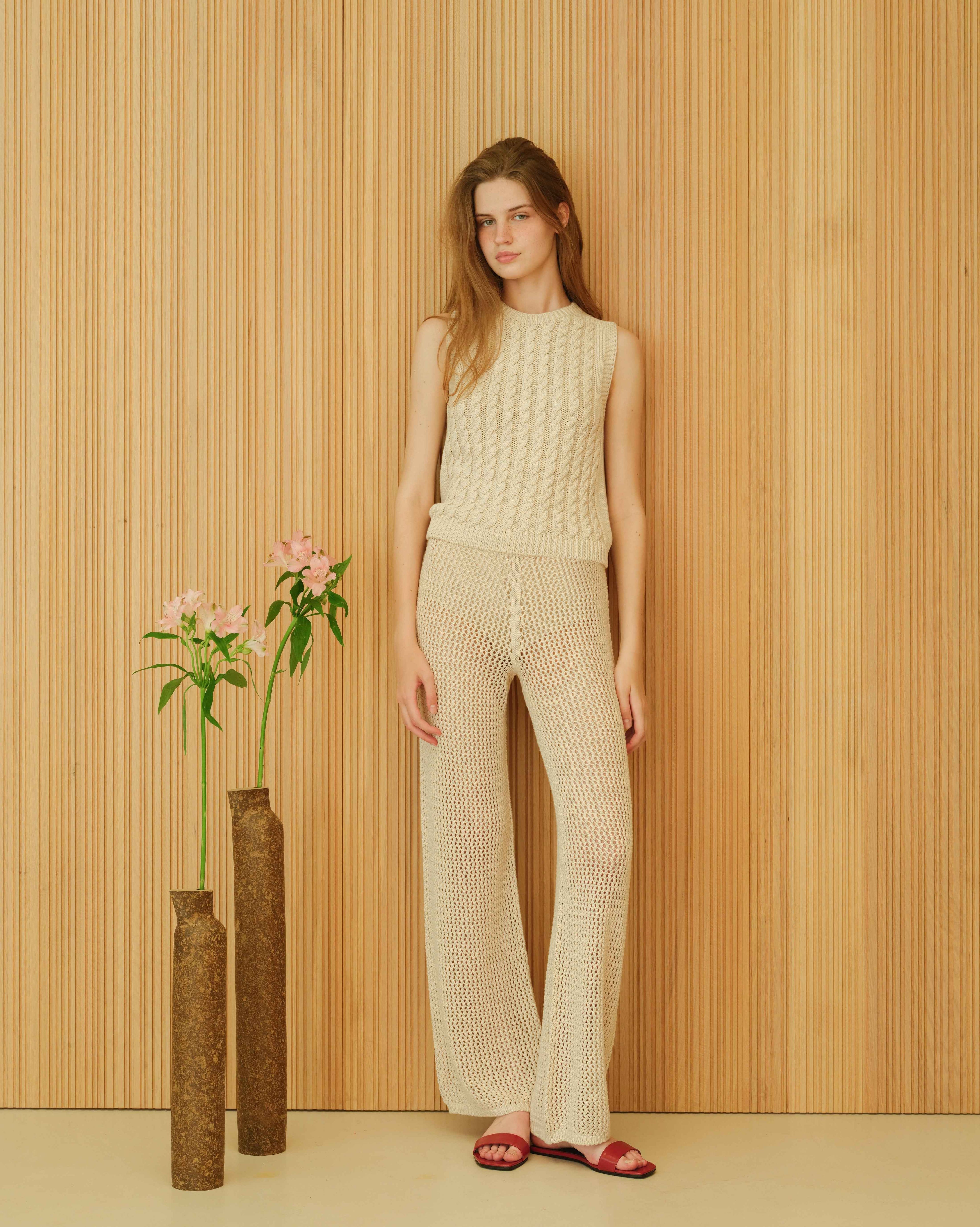 Fine Cotton Cable Tank Top (3D-Knit)