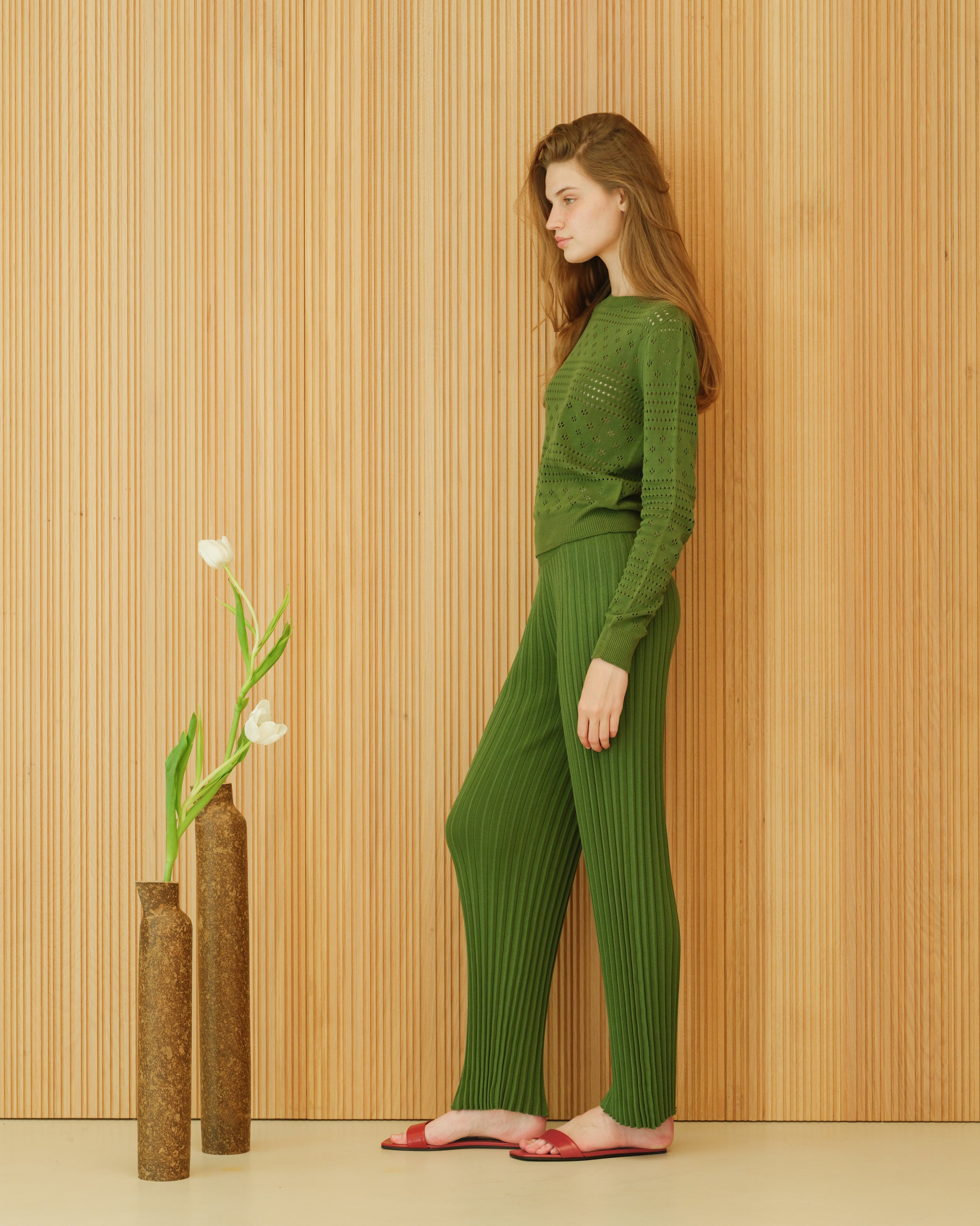 Pantaloni in cotone plissettato fine (3D-knit)