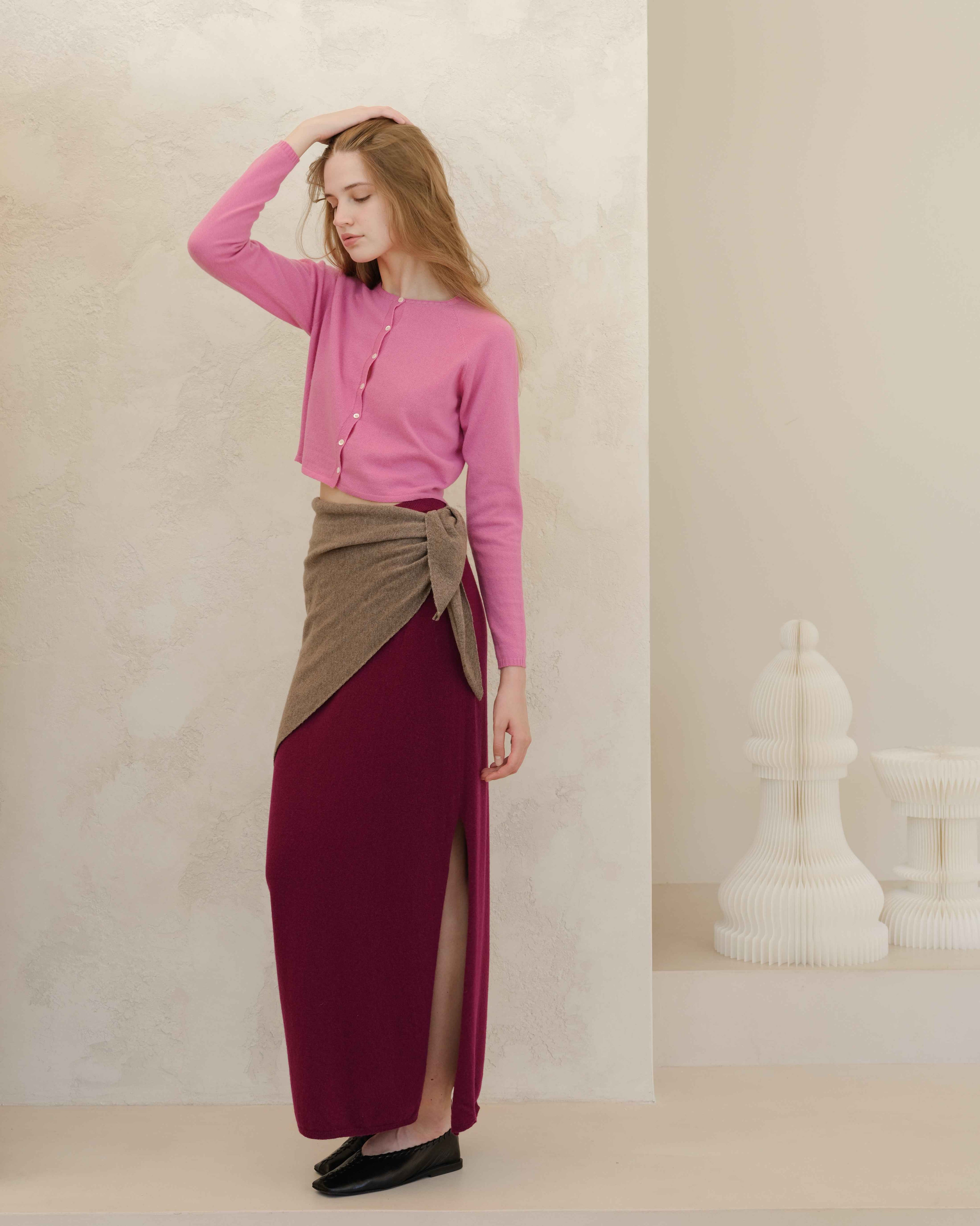 Cashmere Mix High-Waist Long Skirt With Side Slit (3D-knit)