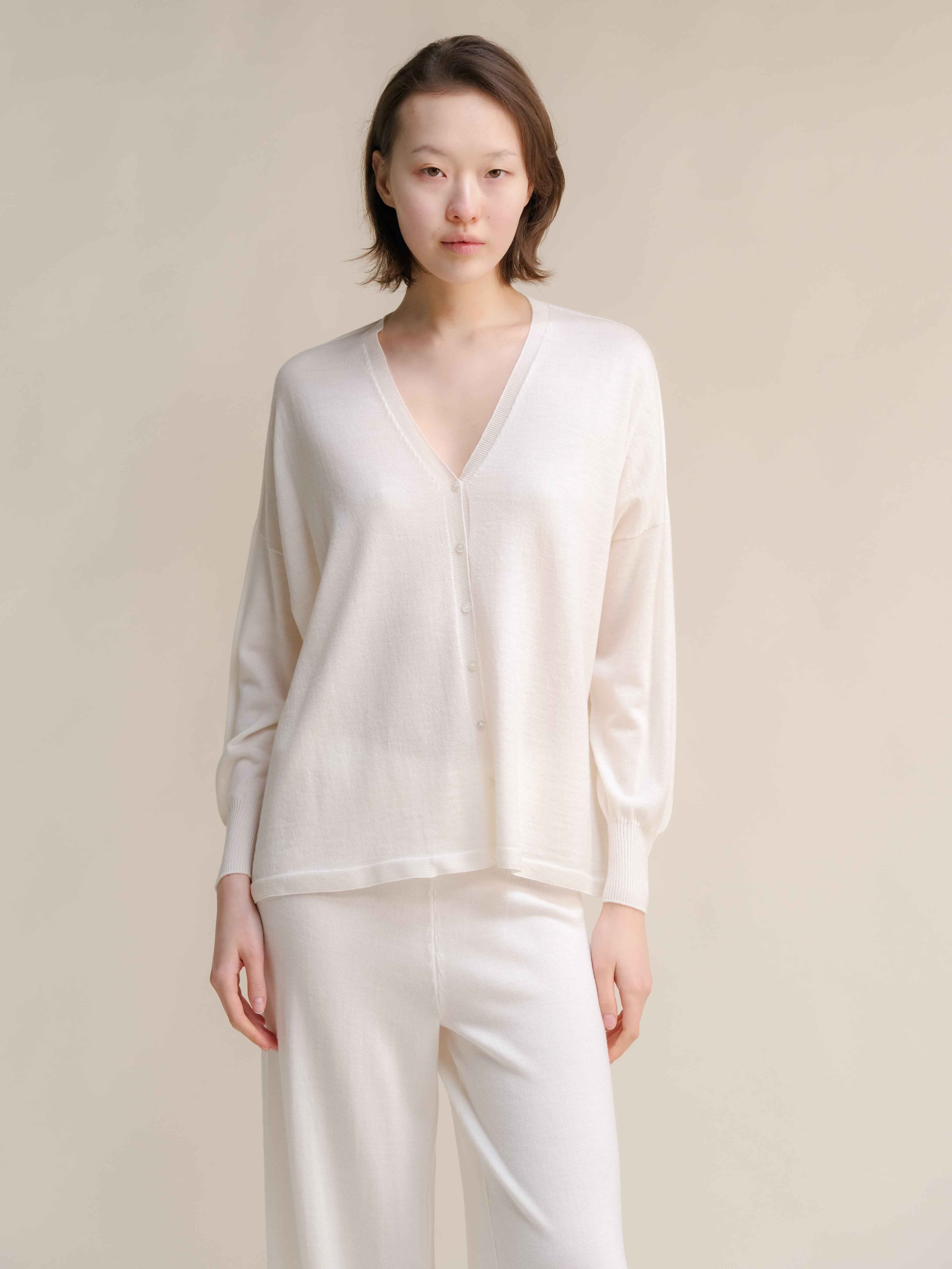 Extra Fine Merino Wool Oversized V-Neck Cardigan
(3D-Knit)