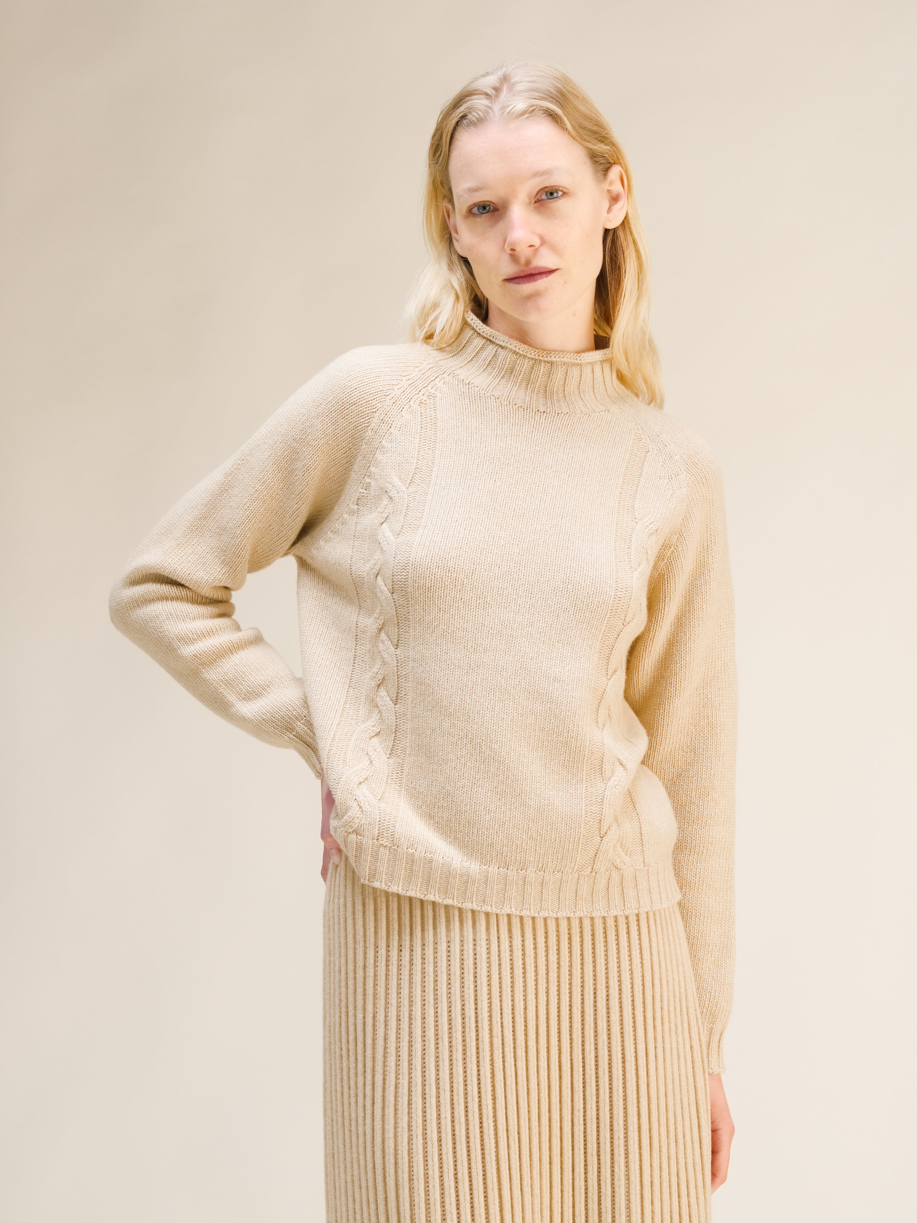Maglione a trecce “Ricciolo” in misto cashmere (3D-Knit)