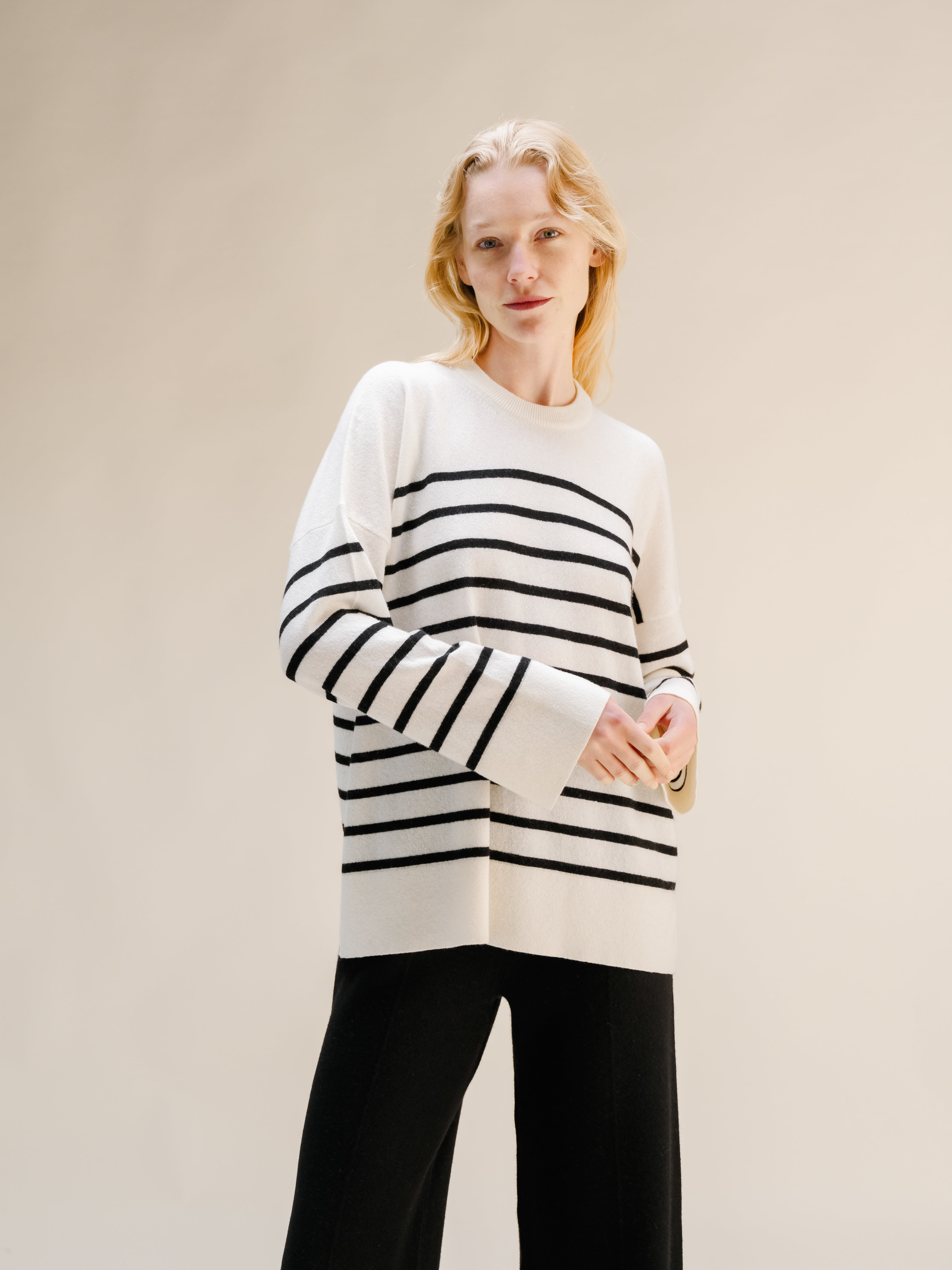 Maglione girocollo a righe in misto cashmere