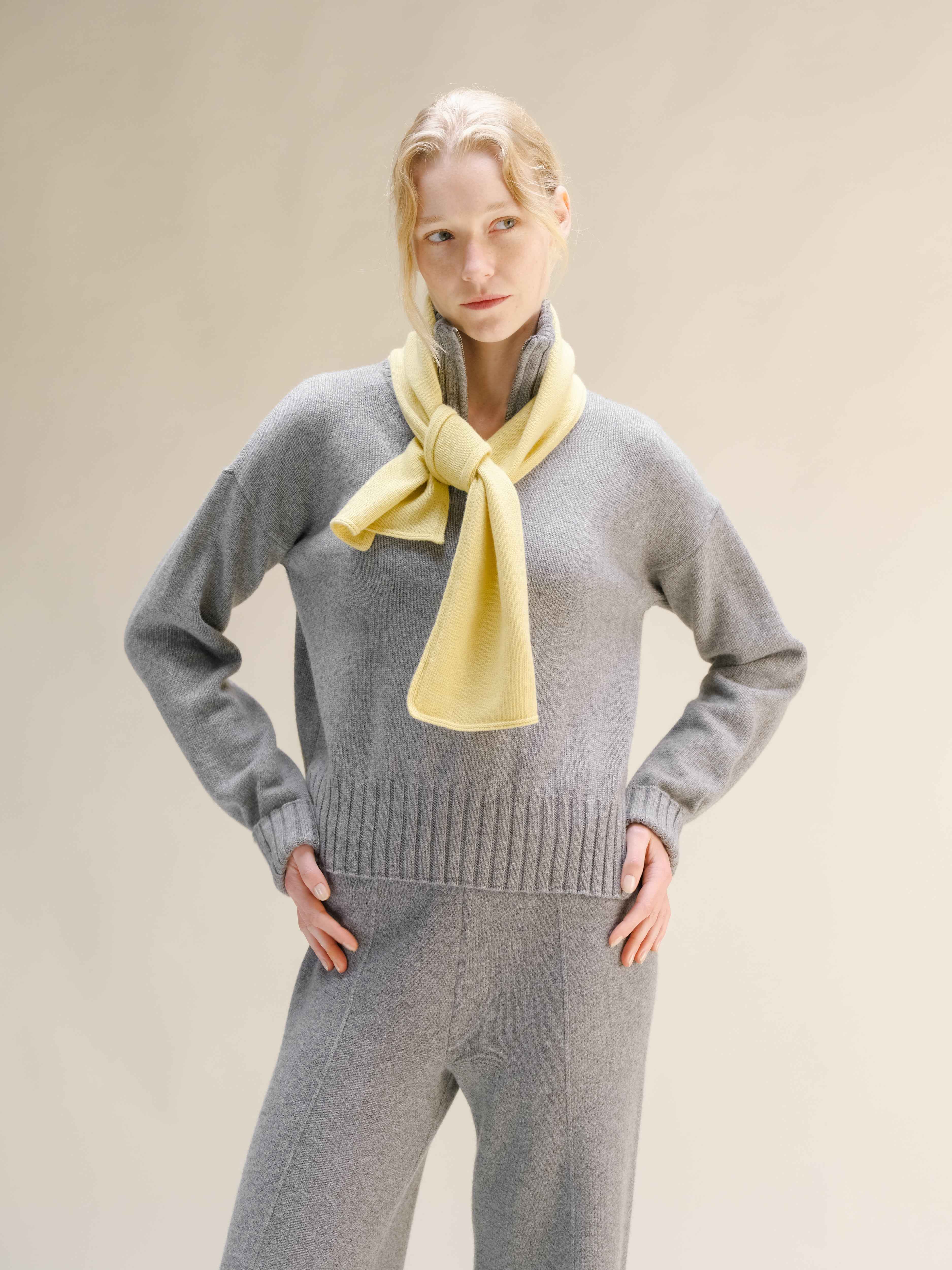 Cashmere Mix High Neck Sweater with Zip