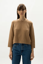Short 3/4 sleeve cashmere blend sweater