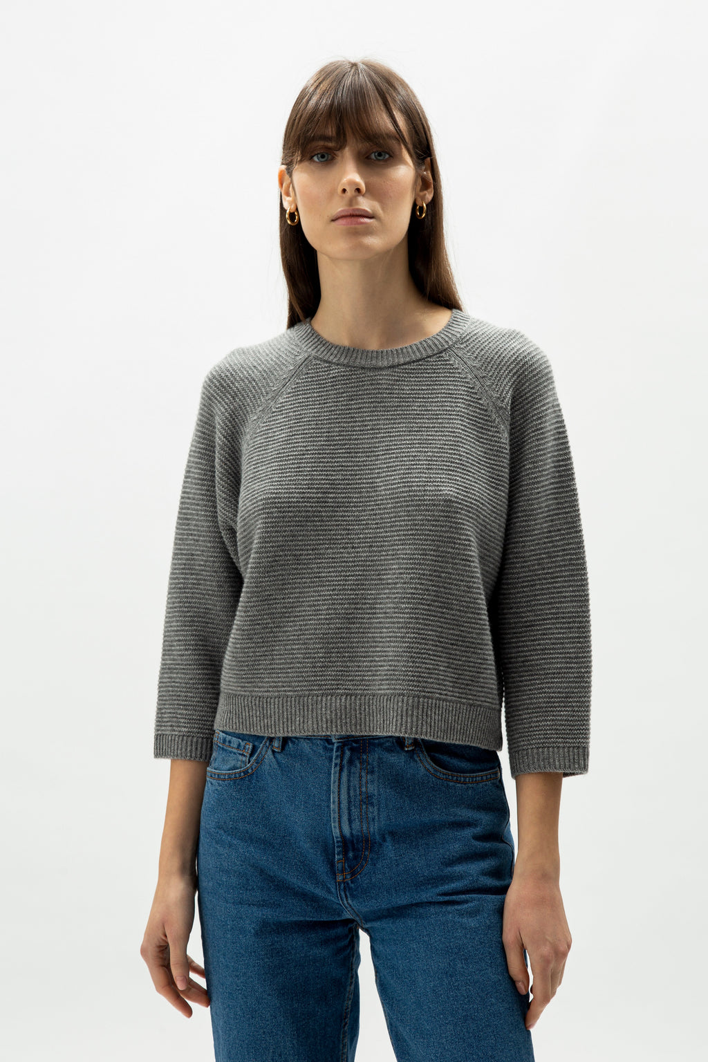 Short 3/4 sleeve cashmere blend sweater