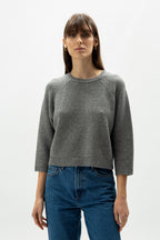 Short 3/4 sleeve cashmere blend sweater