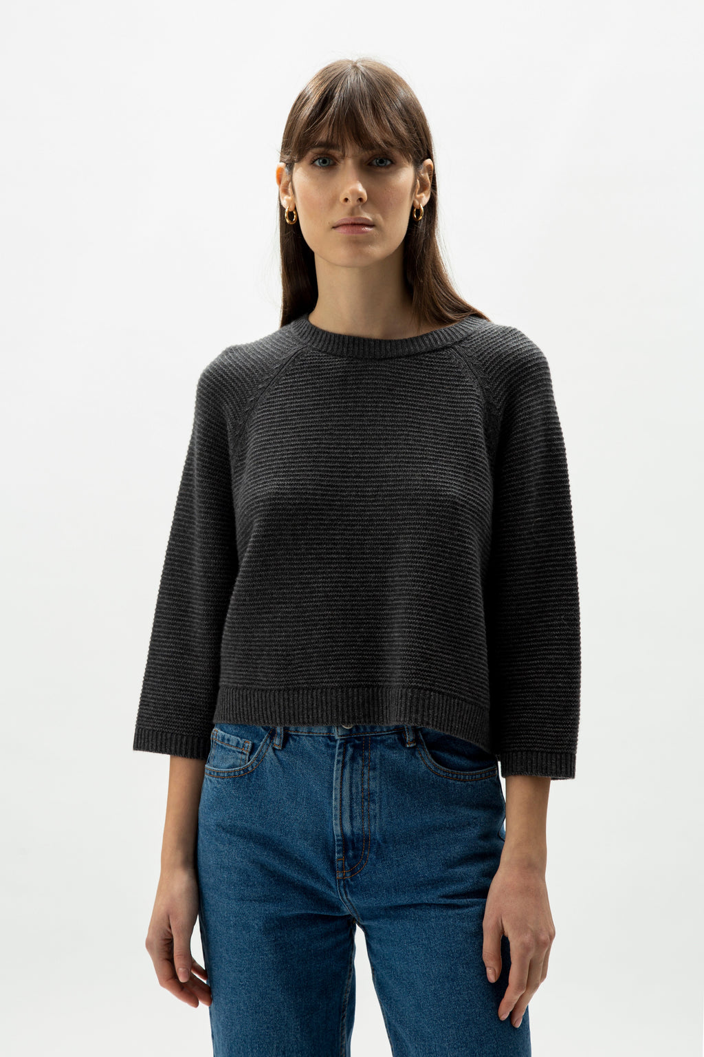 Short 3/4 sleeve cashmere blend sweater