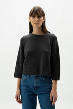 Short 3/4 sleeve cashmere blend sweater