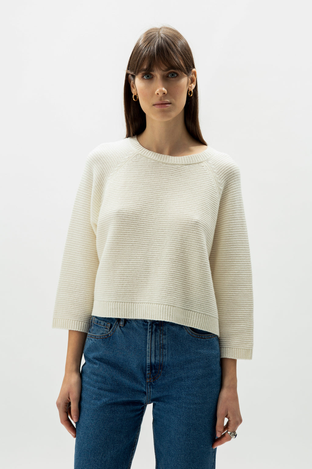 Short 3/4 sleeve cashmere blend sweater