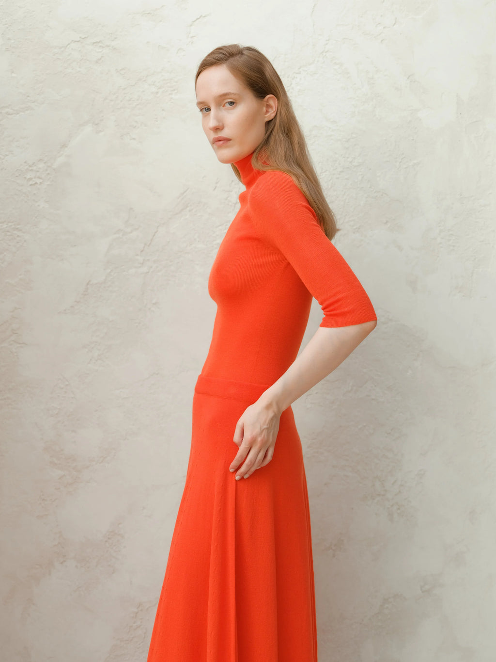 Dolcevita Extra Fine Merino Wool 3/4 Sleeve Ribbed (3D-Knit) - Nibe Clothing