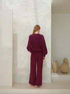 Cashmere Mix Ribbed Crewneck Sweater with Balloon Sleeves