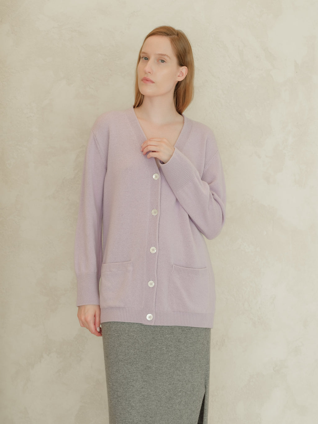 Maxi cardigan with V-neck in cashmere blend