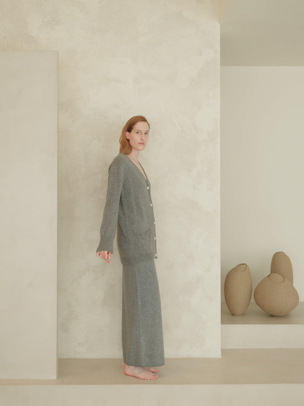 Cardigan maxi con scollo a V in misto cashmere