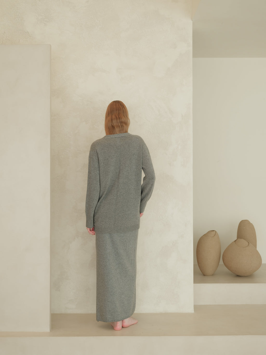Cardigan maxi con scollo a V in misto cashmere