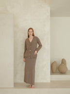 Gonna lunga a vita alta in misto cashmere con spacco laterale (3D-knit)