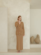 Maxi cardigan with V-neck in cashmere blend