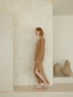 Gonna lunga a vita alta in misto cashmere con spacco laterale (3D-knit)