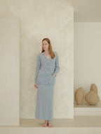 Gonna lunga a vita alta in misto cashmere con spacco laterale (3D-knit)