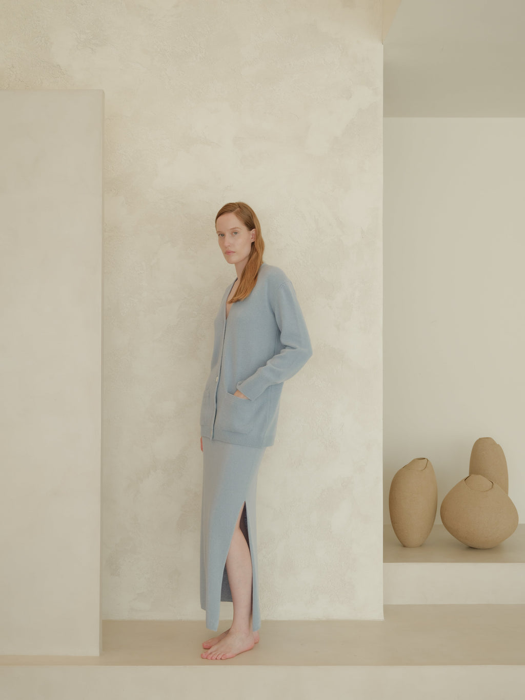 Cardigan maxi con scollo a V in misto cashmere