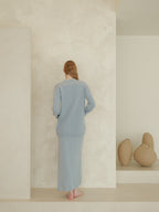 Gonna lunga a vita alta in misto cashmere con spacco laterale (3D-knit)